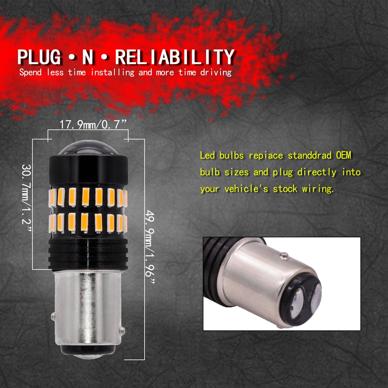 TUINCYN 1157 Bombillas LED Señales de giro amarillas ámbar BAY15D 1016 1034 1157A 4014-48SMD Chips LED Luz intermitente trasera Luz de freno Luz de estacionamiento inversa(paquete de 10)