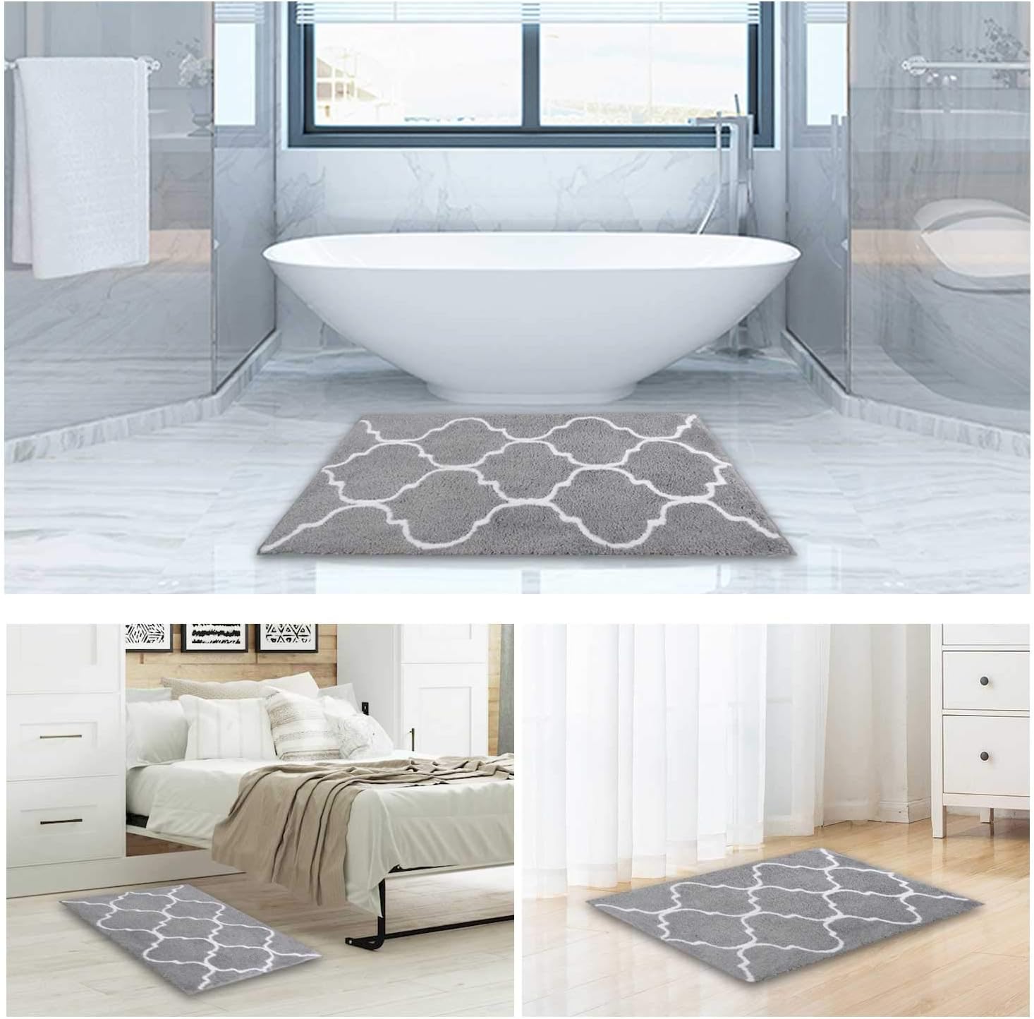 Homcomoda Bath Rugs Set 2 Piece Bath Mat Non Slip Backing Absorbent Bathroom Rug Microfiber Machine Washable Floor Rugs(Gray)
