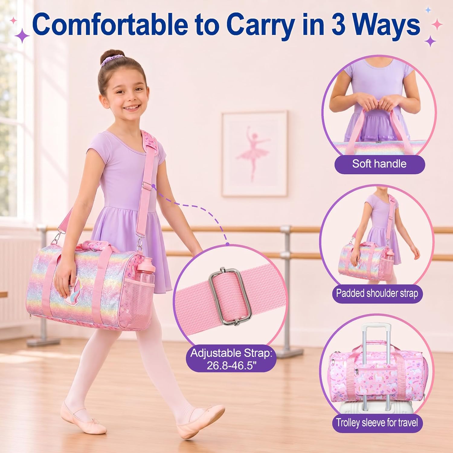 Bagseri Dance Bag for Girls - Kids Duffle Travel Bag with Shoe Compartment