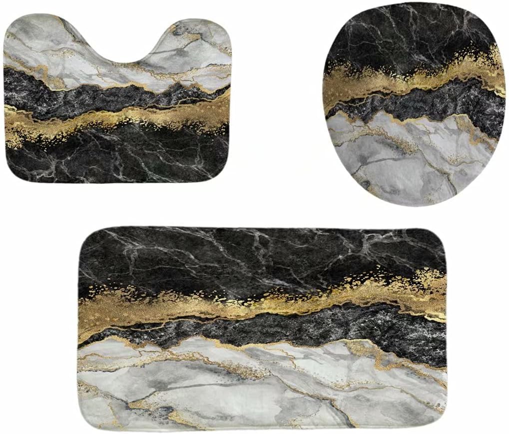 4Pcs Black Marble Shower Curtains Sets with 12 Hooks,Bathroom Curtains Shower Set Toilet Mat Lid Rug,Bathroom Sets Shower Curtain Sets and Rugs and Accessories,72x72 inch : Home & Kitchen