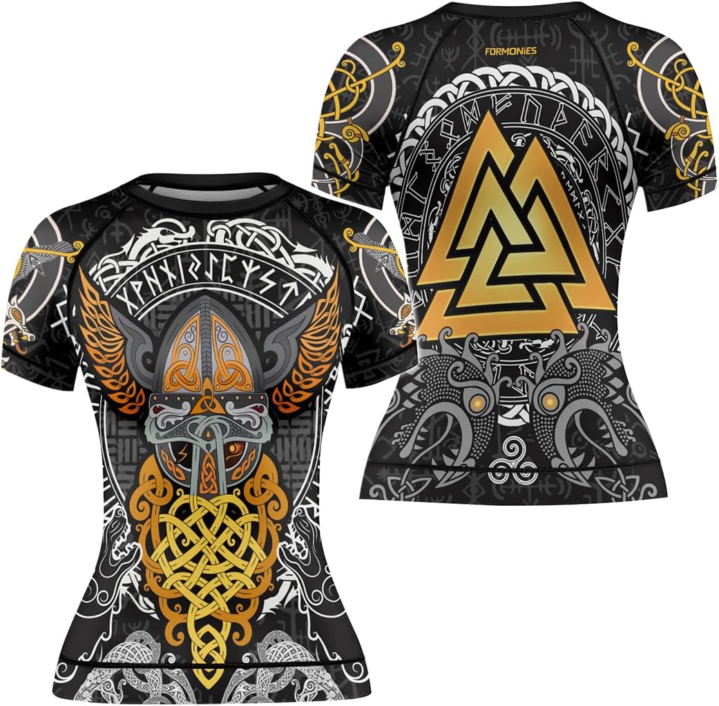 Viking Short Sleeve Rash Guard Top for Women No-Gi MMA BJJ Jiu Jitsu Compression Shirt