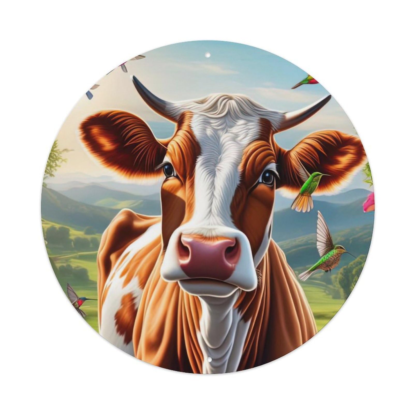 Animal Artwork Big Cow on The Prairie Vintage Metal Tin Sign Plaque Wall Decor for Cafe, Club Bar, Office, Garden Metal Poster 8x8Inch
