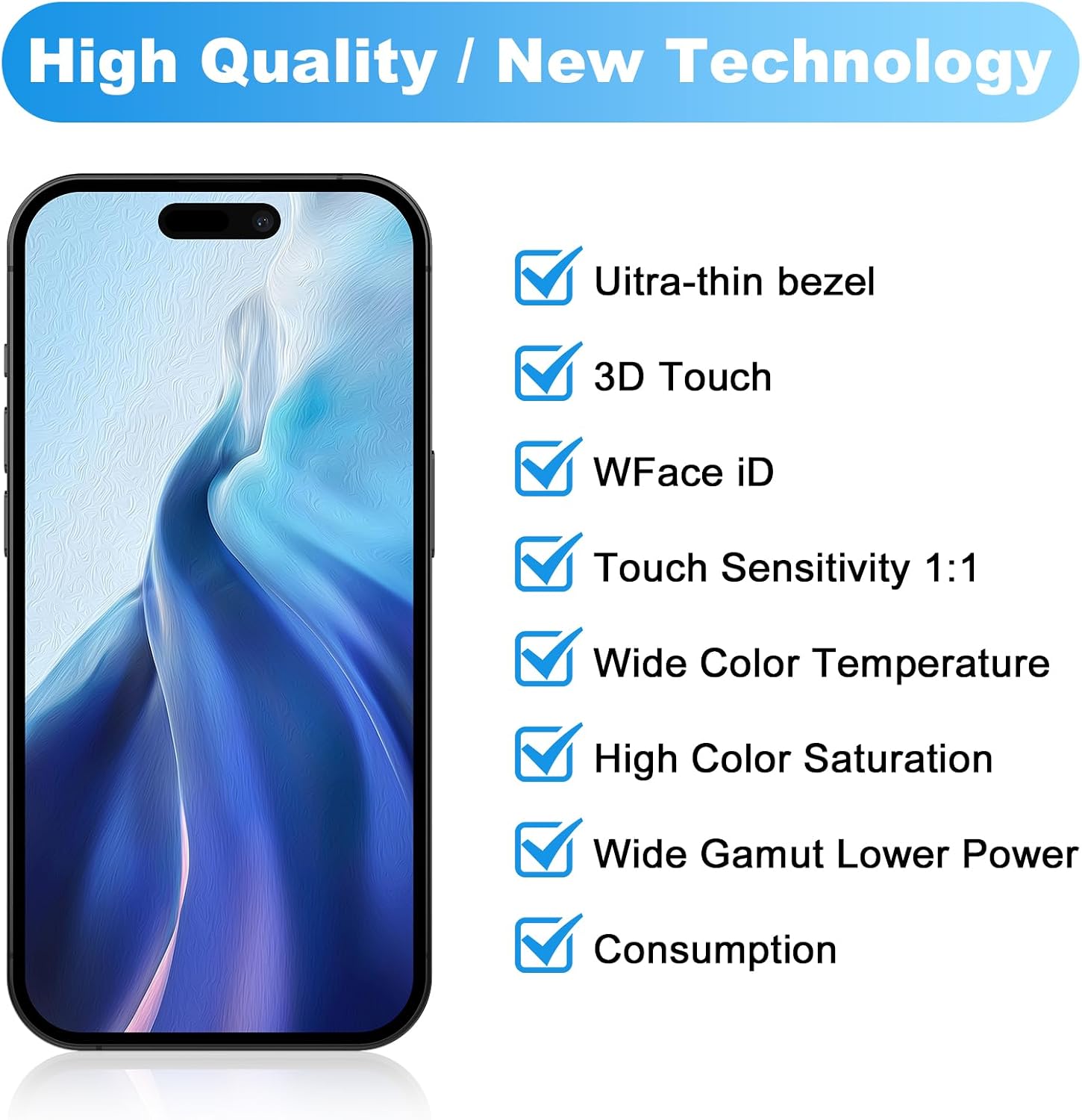 for iPhone 15 Screen Replacement ，Wholesale Full HD LCD Display 3D Touch Digitizer Frame Assembly with Waterproof Adhesive for (Models A2846, A3089, A3090, A3092) 6.1 inch ，No Repair Tools