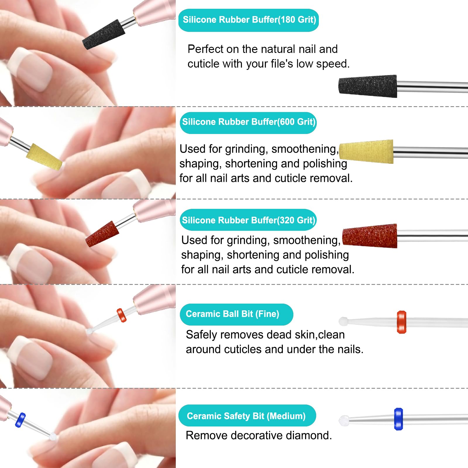 Juego de 30 brocas para taladro de uñas, de cerámica de tungsteno, puntas para fresa de uñas con soporte para taladro de uñas, profesional para manicura, pedicura, uñas acrílicas de gel