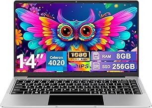 Laptop 14 Inch N4020 up to 2.8 GHz Laptop 8GB LPDDR4 RAM 256GB SSD Support 1TB SSD Portable Expansion 2.4G+5G WiFi BT4.2 USB, WiFi, Mini-HDMI, 1920*1080 IPS HD Display-Silver