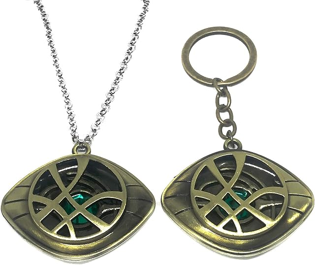 YouU 2 Pcs Dr Strange Necklace Costume Pendant Necklace and Keychain Set