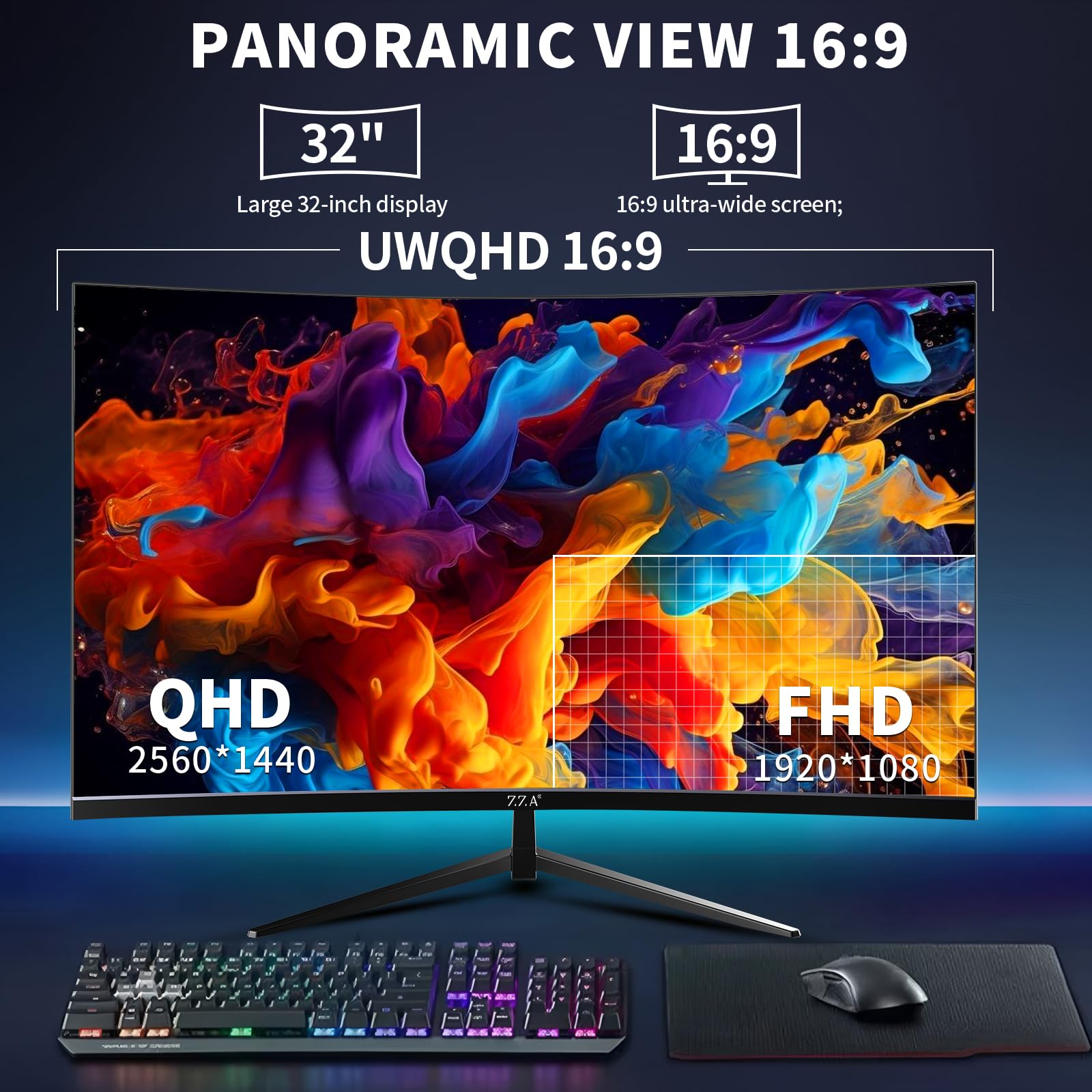 ZZA Monitor curvado para juegos de 32 pulgadas, QHD 2560 x 1440, frecuencia de actualización Ultra 300Hz y 240Hz, panel VA, 1500R, 1ms, HDR, AMD FreeSync Premium, compatible con NVIDIA G-SYNC
