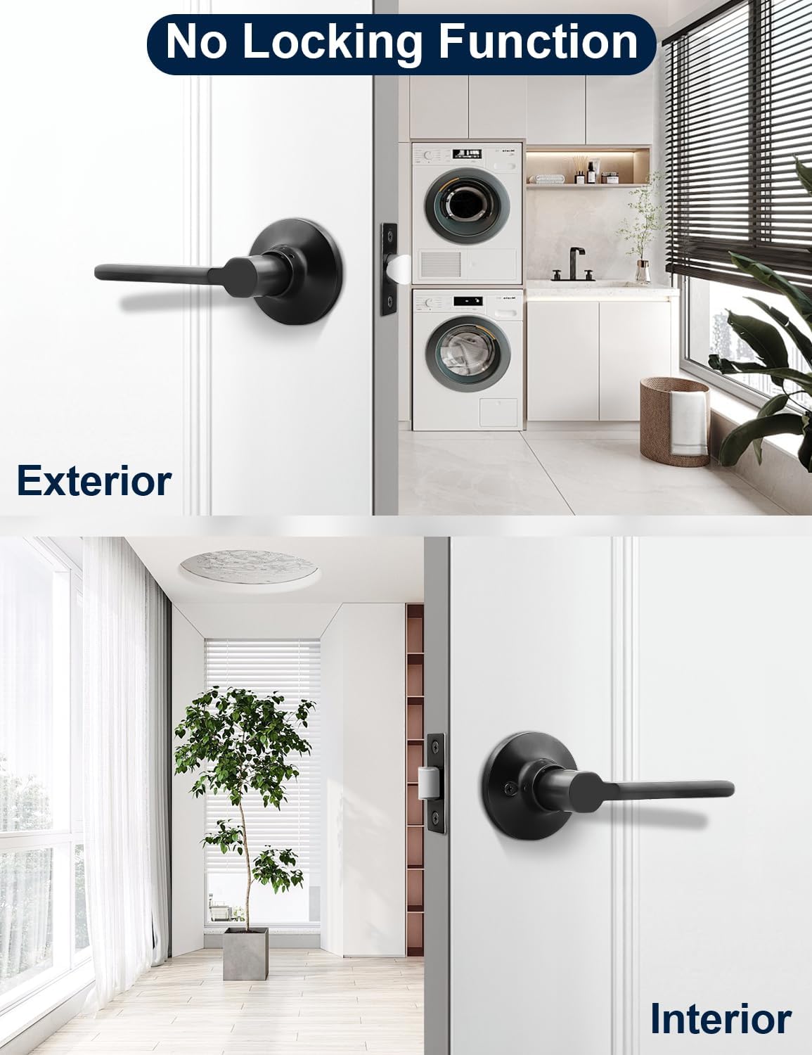 Mengico 5 Pack Matte Black Interior Door Knob, Heavy Duty Passage Lever Door Handle for Closet Hallway,Modern Square No Lock Lever Door Handles
