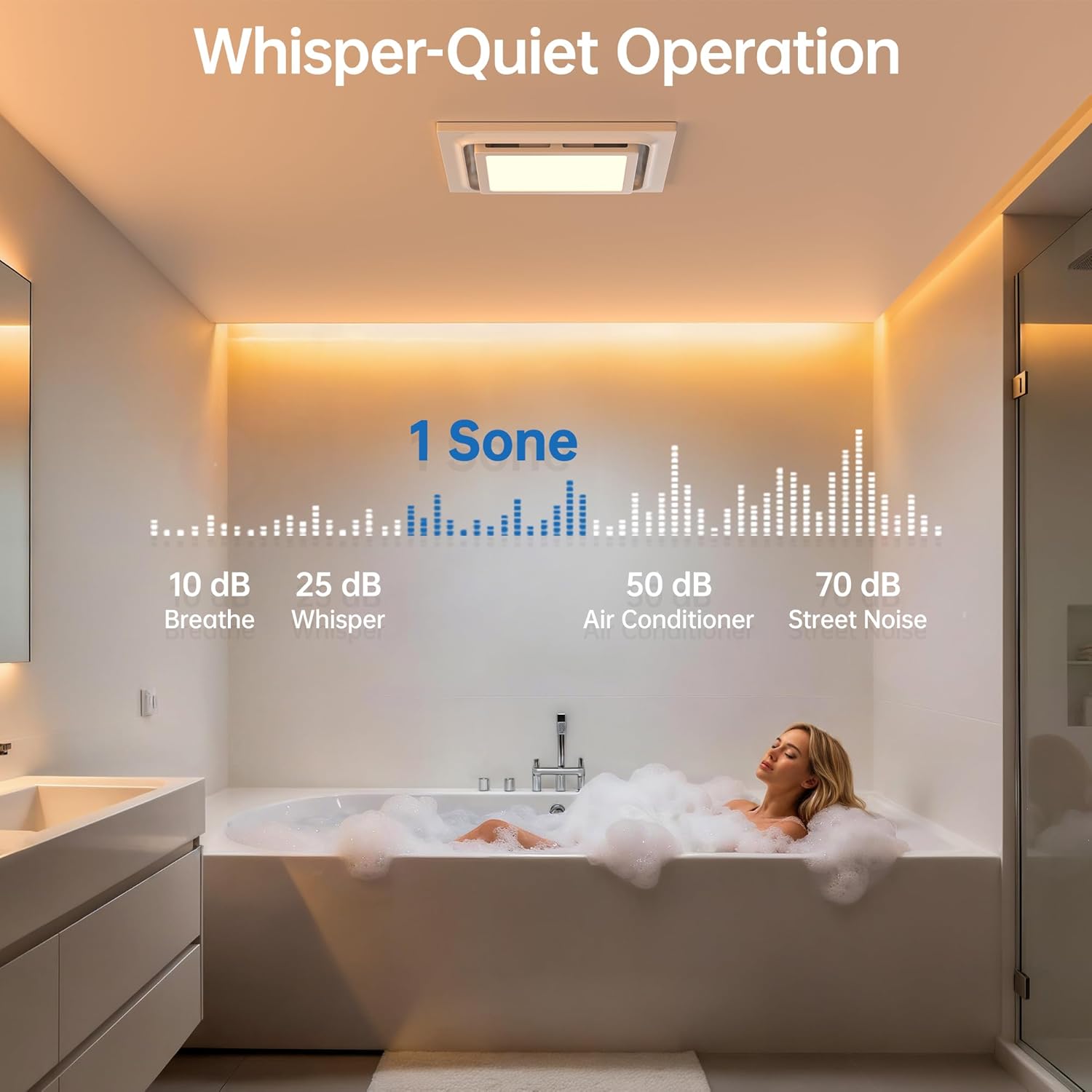 8 inch Bathroom Exhaust Fan with Light,3CCT(3000K,4500K,6000K, 1200lm), 110 CFM Powerful Ventilation, Ultra Quiet 1.0 Sone Ceiling Ventilation Fan for Bath, Bedroom, Laundry, 8”x8”Mount