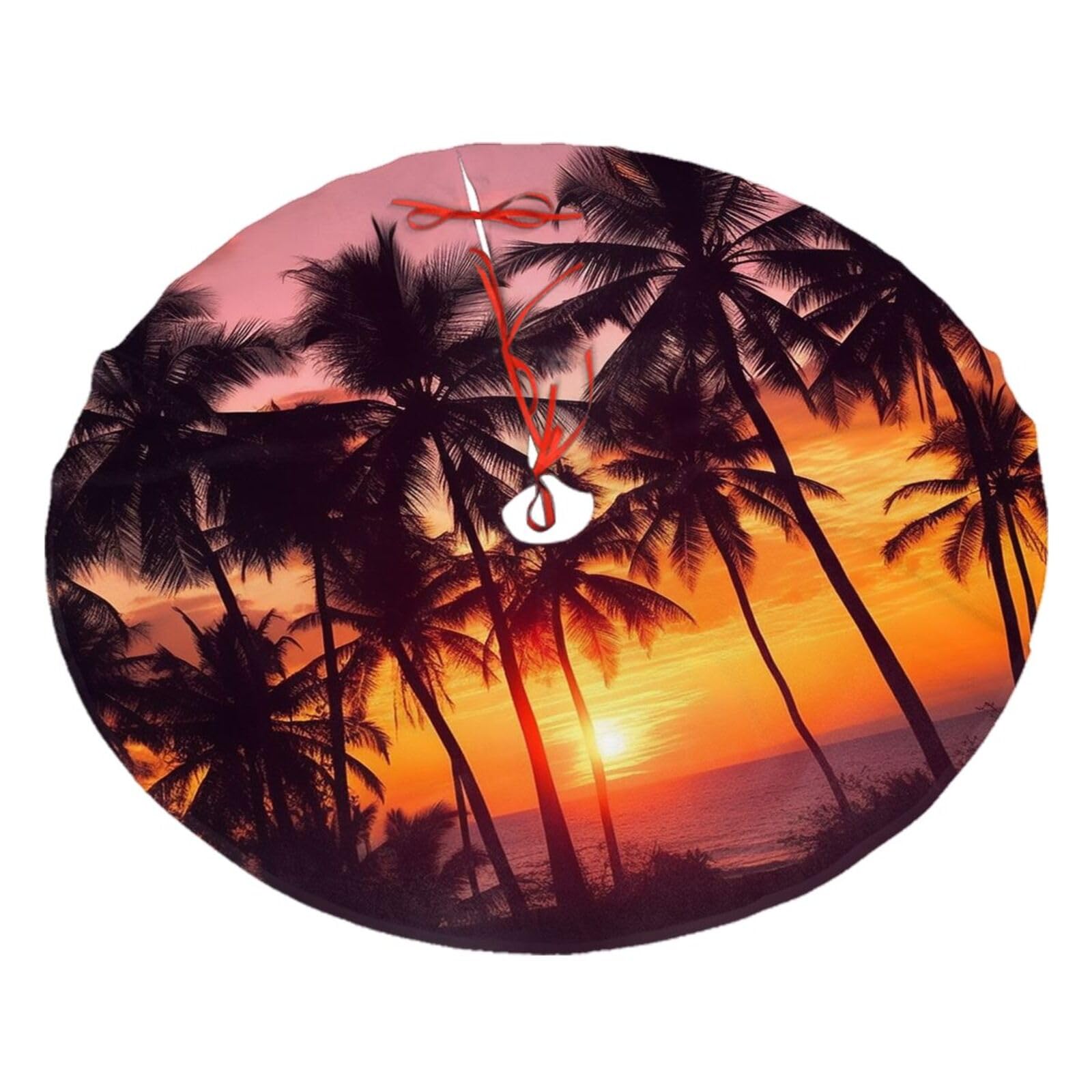 Palm Trees and Sunset Christmas Tree Skirt 36",Soft Plush Xmas Tree Mat Christmas Tree Oranment for Merry Christmas Party Holiday Indoor Outdoor Decorations