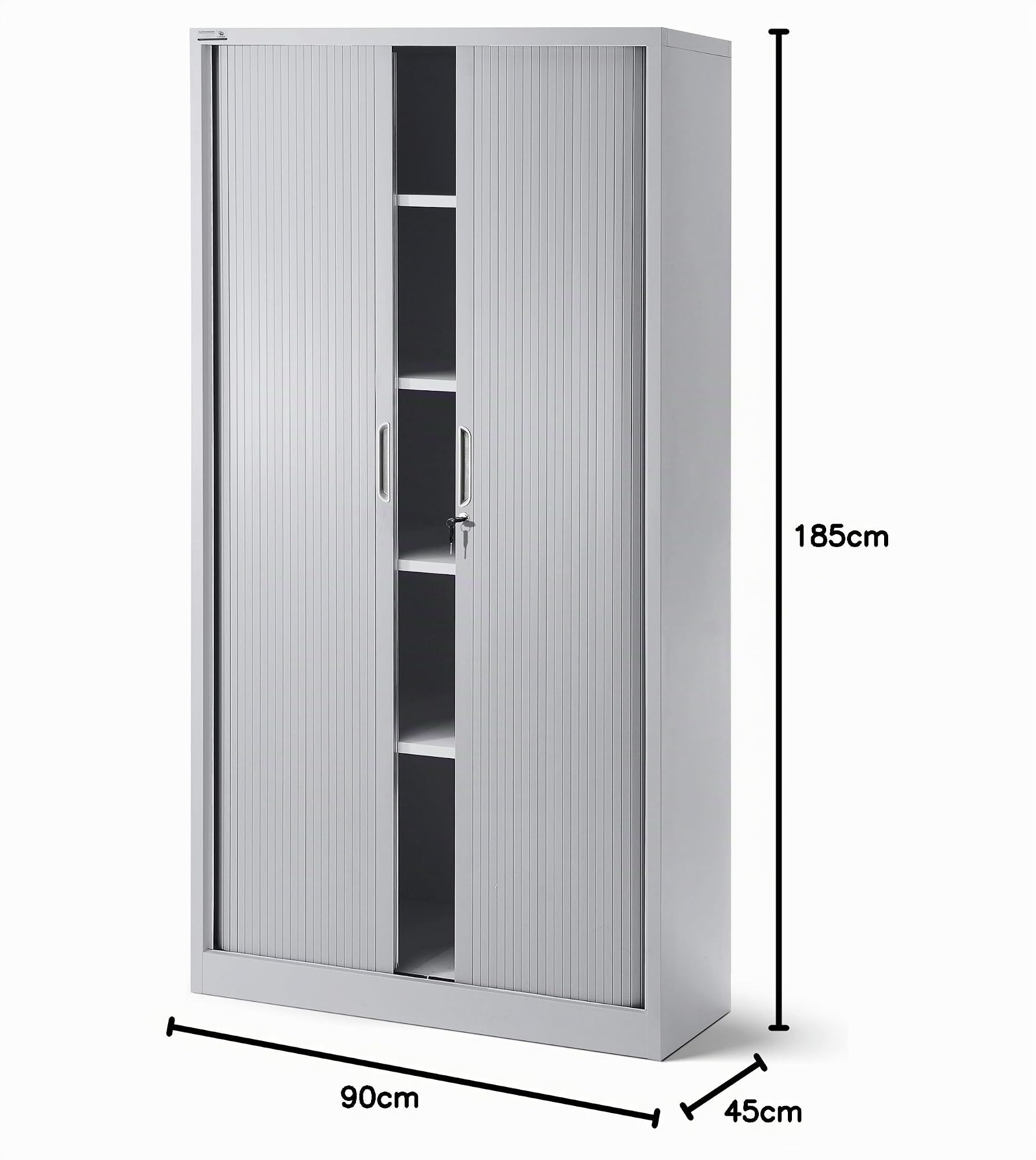 Jan Nowak Armoire Rideaux de Bureau métallique 4 étagères Porte roulante tôle d'acier verrouillable 185 cm x 90 cm x 45 cm (Gris)