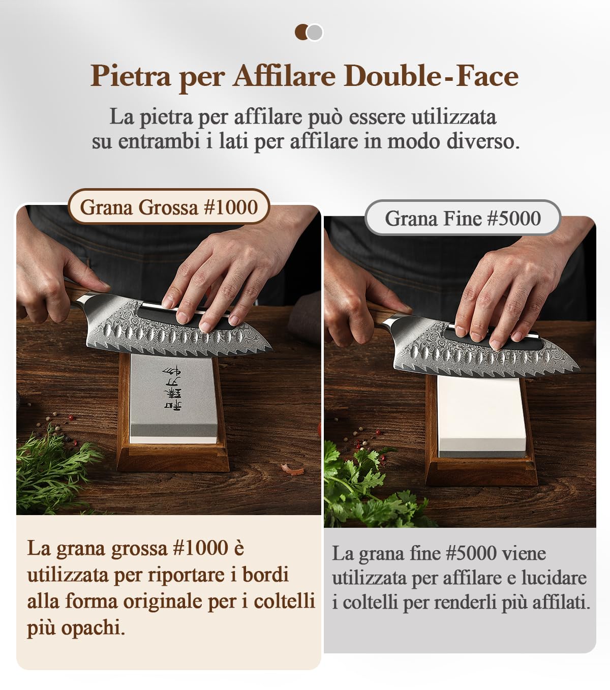 HEZHEN Pietra Affilacoltelli Professionale, Pietra per Affilare al Corindone Bianco, Doppia Faccia Grana1000/5000, con Guida Angolare, Base in Legno