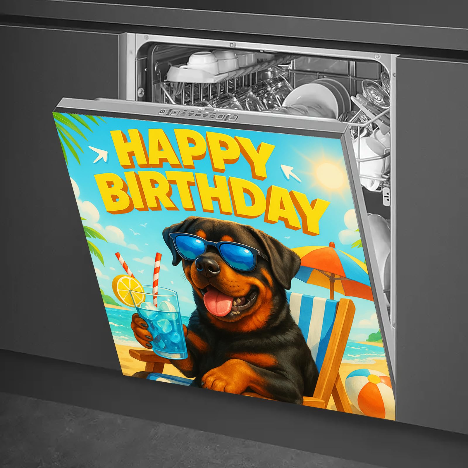 HOMETITUTE Dishwasher Magnet Cover 23x26 Inch Dog Beach Party Pattern