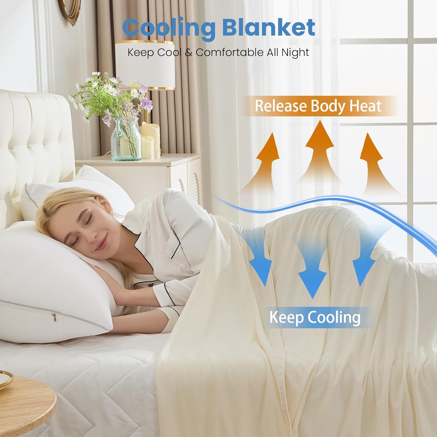 OIGAE Cooling Blanket for Hot Sleepers - Soft & Lightweight Summer Cold Blanket for Night Sweats | Perfect for Bed, Couch, Sofa (Beige, 60" x 90")