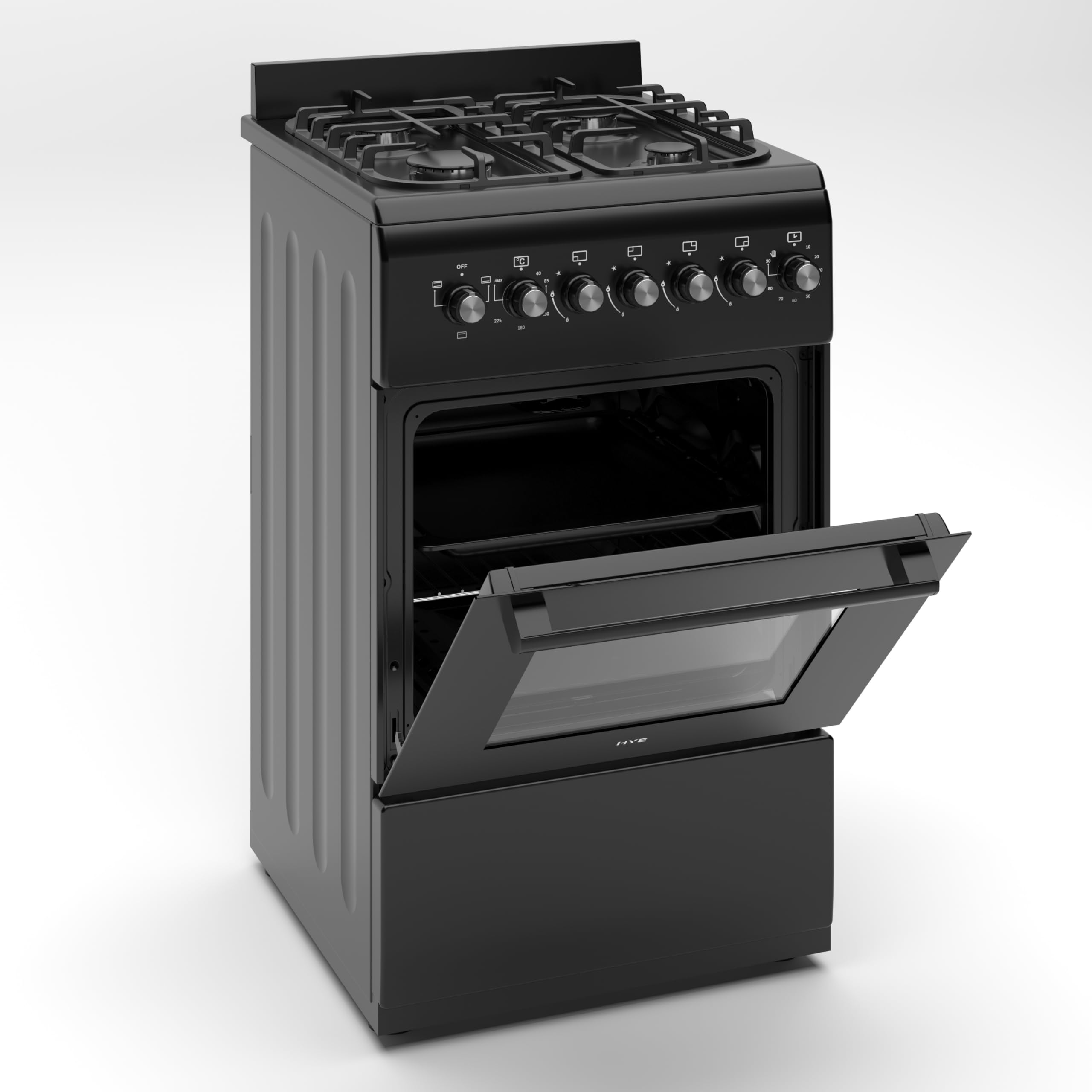 HYE Cooker - Gas Cooker, Versatile 4 Burner Gas Hob, Electric Oven, Smart Cooking Controls & Programs, 50cm Width, Freestanding Design, Black, Ideal For Smaller Kitchens & Couples - C01FS50G17 — view 3