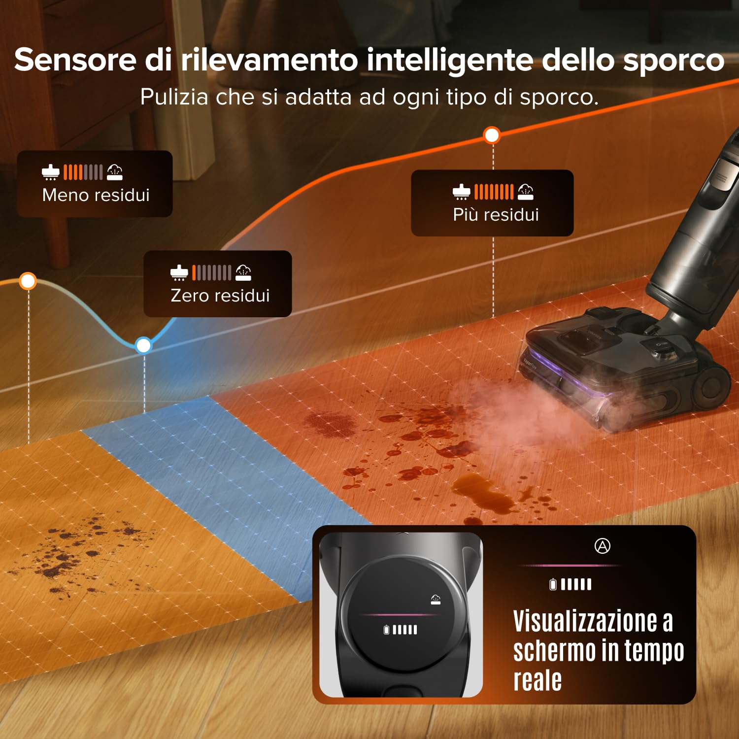 roborock F25 Steam Aspirapolvere Lavapavimenti a Vapore Senza Fili | Aspirazione 25 kPa,Lavaggio ad Alta Temperatura 95°C, Snodabile a 180° Piatto, Autonomia 80 Min,Anti-groviglio capelli