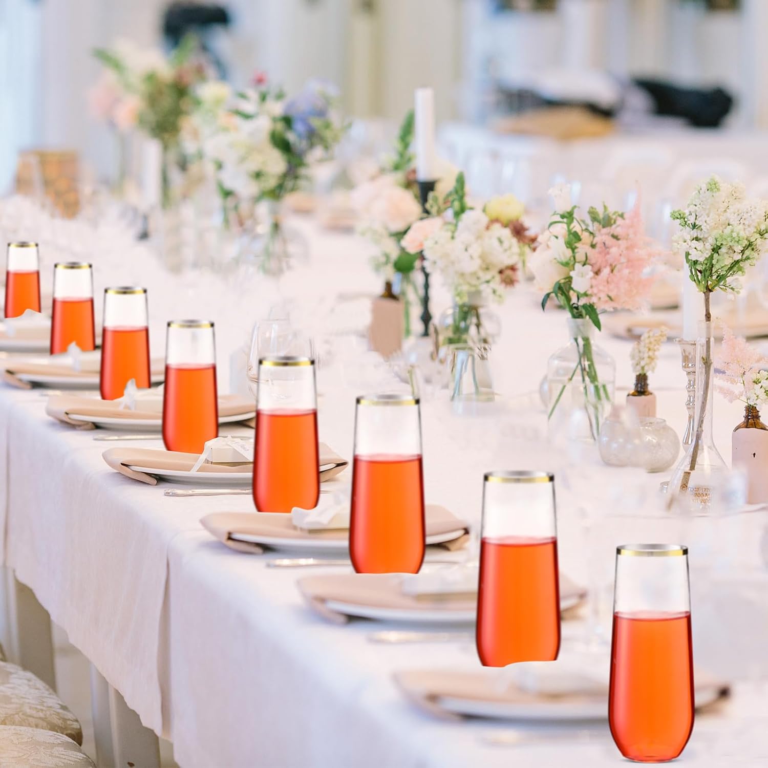 Tessco 80 Pcs Plastic Champagne Flutes 9 oz Plastic Wine Glasses Champagne Cups Unbreakable Toasting Glasses for Drinking Cocktail Christmas Party Wedding Shower Birthday (Gold Rim)