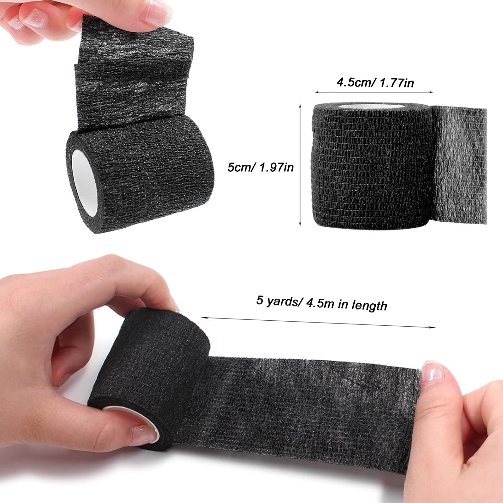 24pcs Tattoo Grip Cover Wrap, s 2 "x 5 yardas desechable Cohesive Tattoo Grip Cinta de vendaje Negro Autoadhesivo Wrap, Cinta de vendaje elástico (24pcs)