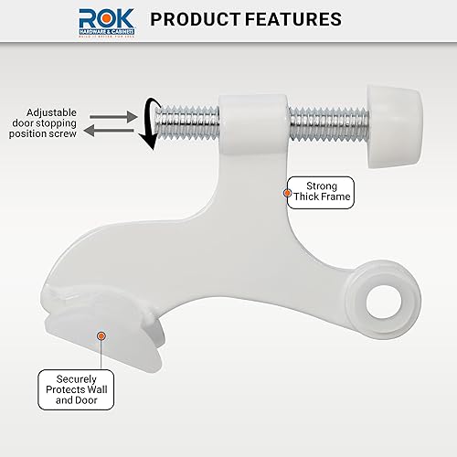 Vista 23 de Paquete de 5 tope de puerta Rok Hardware ajustable de alta resistencia con acabado de latón, ROKDSP1B
