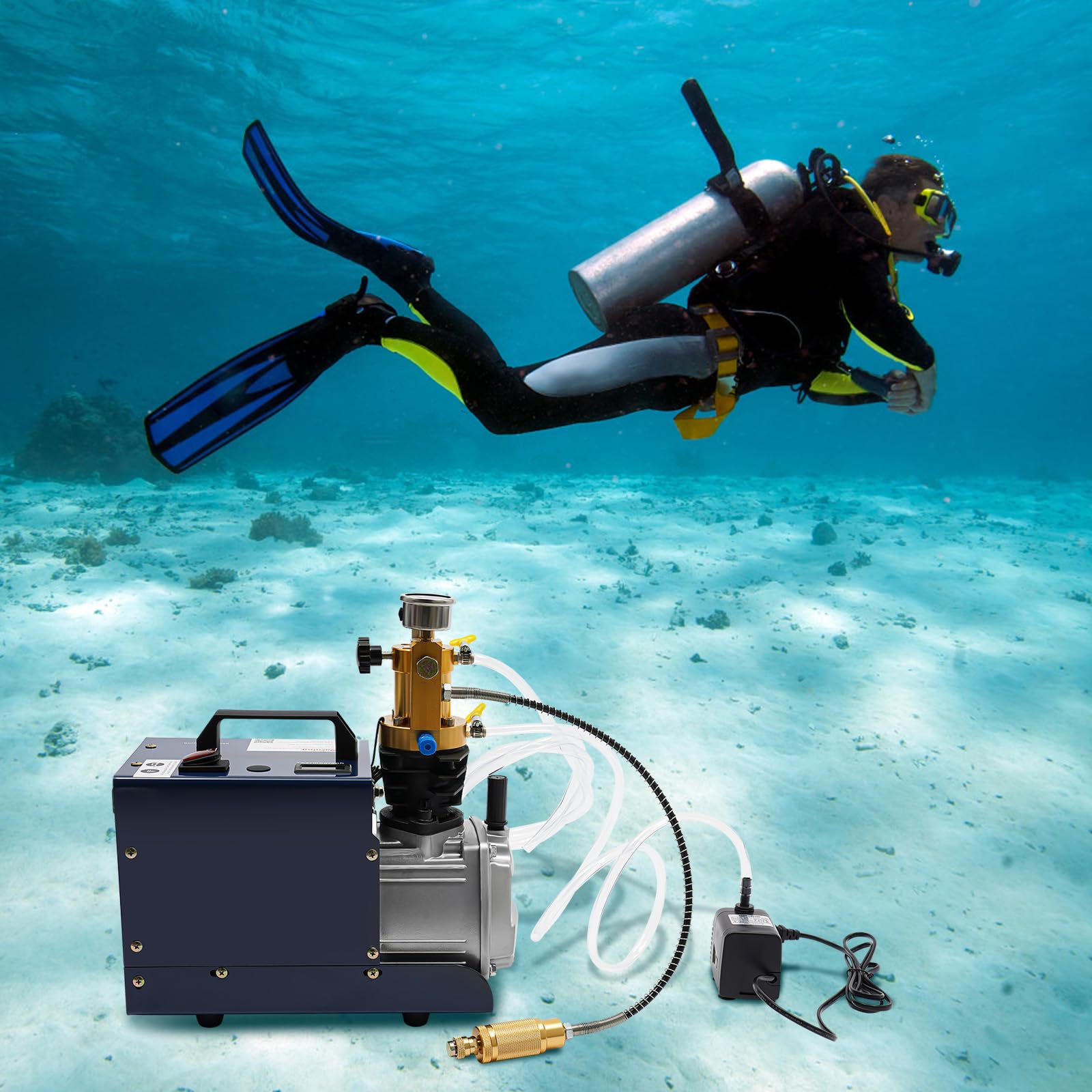 Pompe à compresseur électrique PCP 1800 W Compresseur d'air haute pression pour carabines à air comprimé PCP, 30 Mpa, 80 l/min, sans huile, refroidi à l'eau, avec accessoires pour pistolet à air
