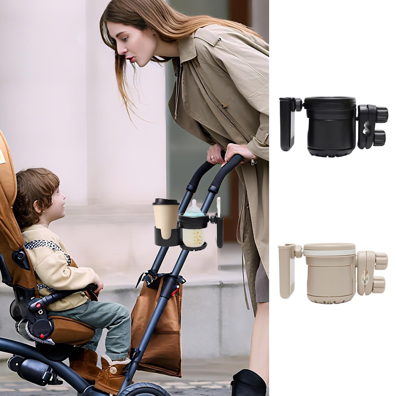 Portabottiglie per passeggino, portabottiglie, girevole a 360°, regolazione del morsetto regolabile, organizer per carrello della spesa, scooter, sedie a rotelle, biciclette, viaggi, esterni
