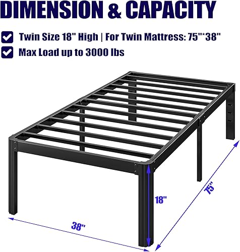 Miniatura 21 de Hunlostten Base de cama resistente de 12 pulgadas, tamaño individual XL, no necesita somier, base de cama de metal individual XL con esquinas