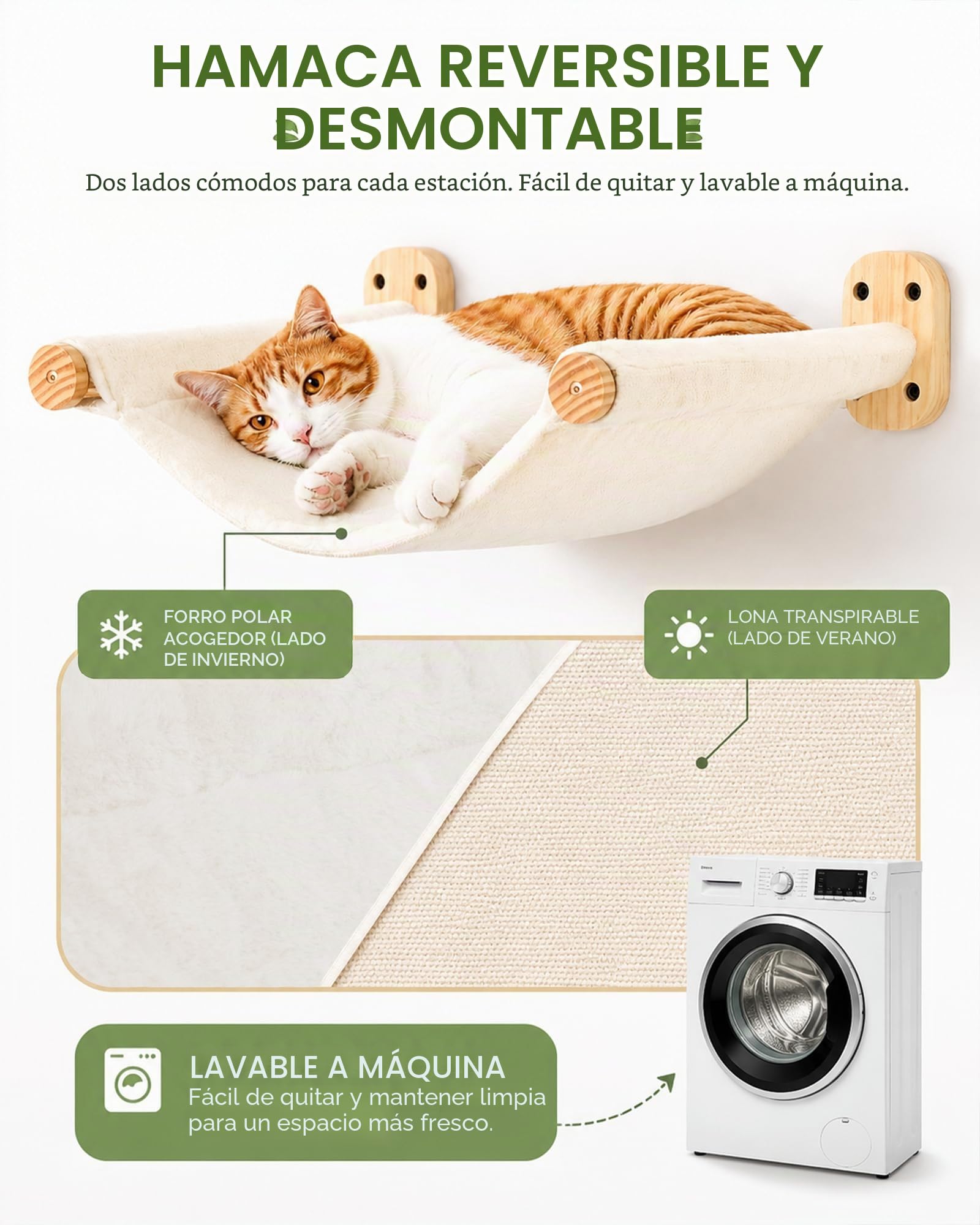 Hamaca para gatos, cama y percha montada en la pared, muebles de pared para gatos con 2 escalones, estantes de madera para gatos, para dormir, jugar, escalar, descansar