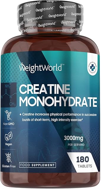 Creatine Monohydrate Tablets 3000mg - 180 Creatine Tablets - Gym Supplement for Men & Women - Creatine Monohydrate Powder Alternative - Vegan & Keto Unflavoured Energy Supplement for Workout