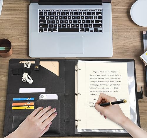 Miniatura 6 de Wonderpool Estuche de piel sintética A4 con portafolios con portapapeles extraíble, múltiples bolsillos y bloc legal para negocios, entrevistas y