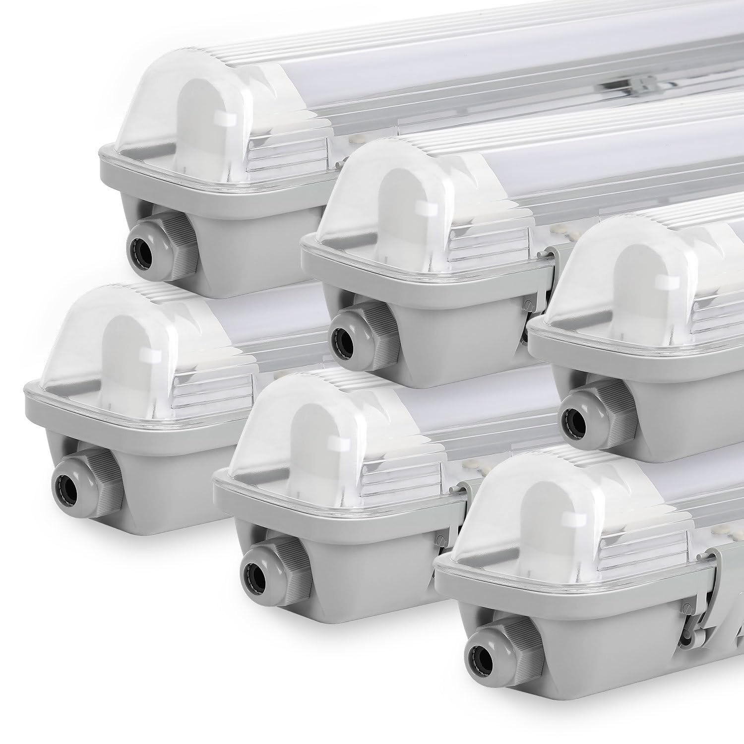 6er Set 120cm LED Feuchtraumleuchte, IP65 Wannenleuchte Gehäuse inkl. 18W T8 Röhren (1800lm), 4000K Neutralweiß, Deckenlampe für Garage & Werkstatt