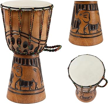 Deep Carved Wood Djembe Drum African Drums, 6.5" x 12"