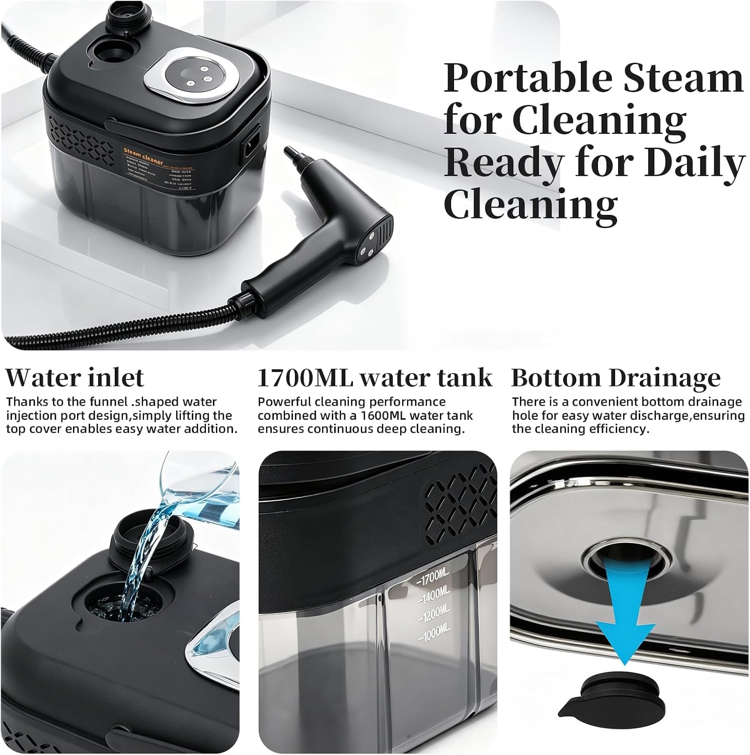Steam Cleaner, 6-Level Adjustable Steam,1.7L Tank,15s Fast Heat-Up,120°C High-Temp Portable Steamer for Cleaning, with 15PCS Accessories,Steam Cleaner for Home,Car,Dirt,Grease,Grout,Tile,Couch,Kitchen