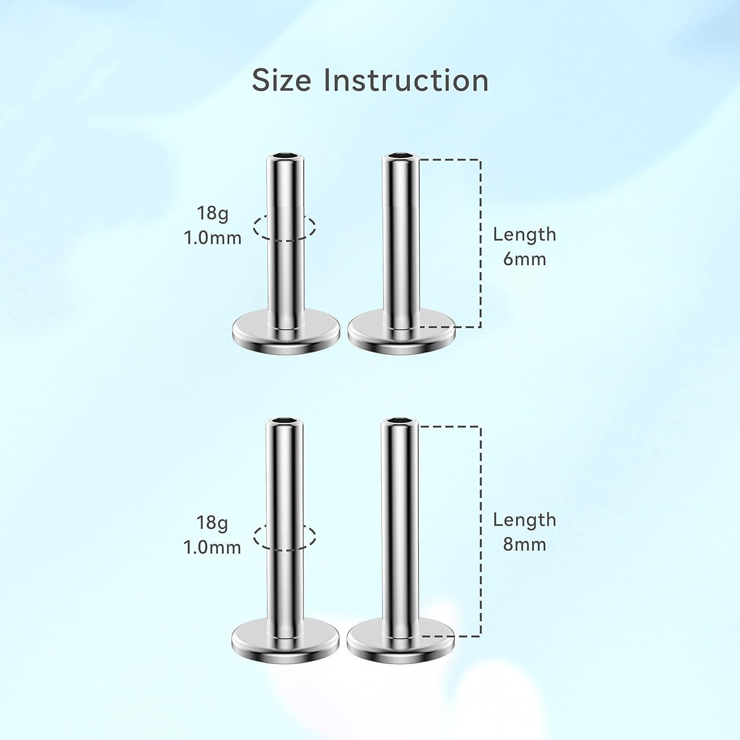 limerencia G23 Hypoallergenic 18g Flat Back Stud Earrings | F136 Implant Grade Titanium Press Fit Threadless Push Pop in Cartilage Helix Labret Lip Monroe Tragus Piercing Studs