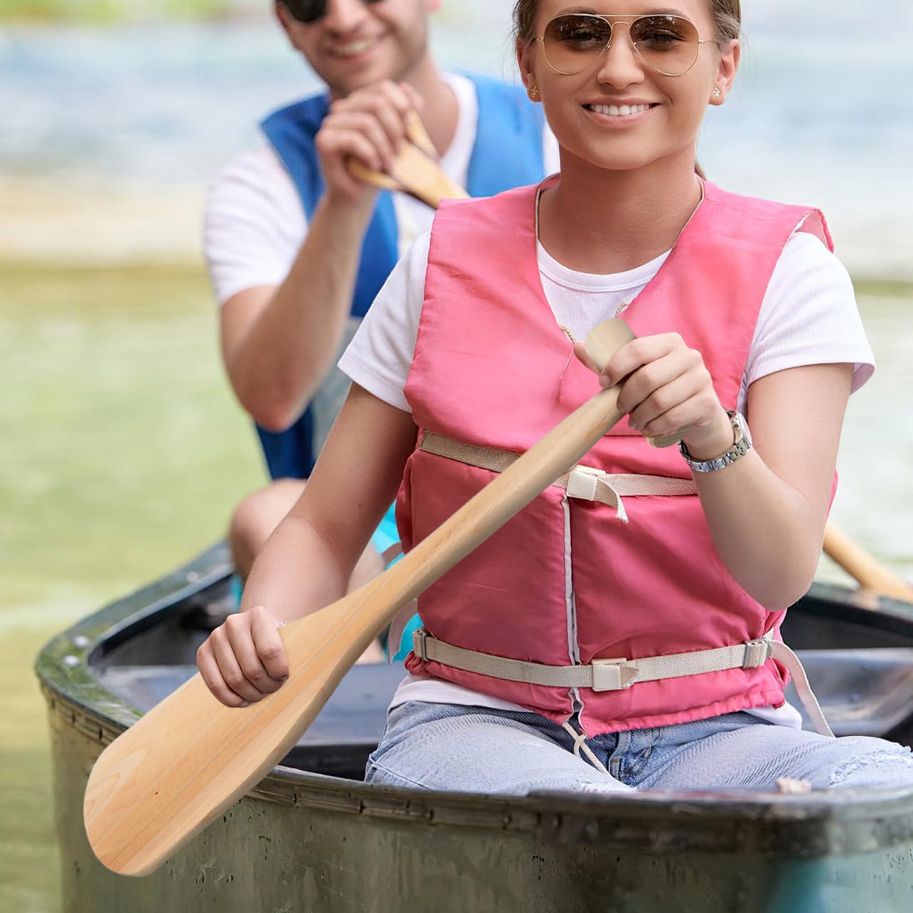 Didiseaon Wooden Oar Canoe Paddle 1.63 Feet, Ergonomic Grip, Pine Wood Paddles Small Oars for Kayak Water Sport DIY Home Wall Art Decor, 19.65 Inch