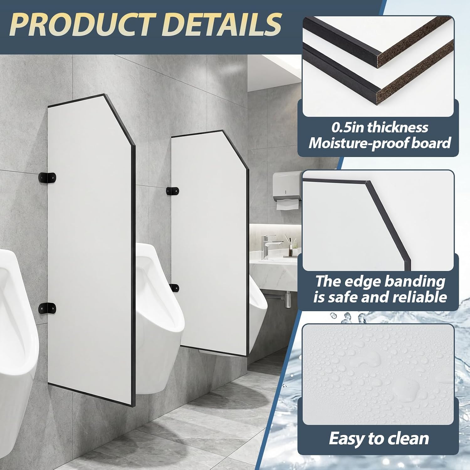 Novabright 2 Pcs Urinal Partitions, Bathroom Partition, Toilet Protection Divider Screen Wall Mounted Urinal Screen for Hotel, Schools, Shopping Malls, 35.43x15.75 Inch