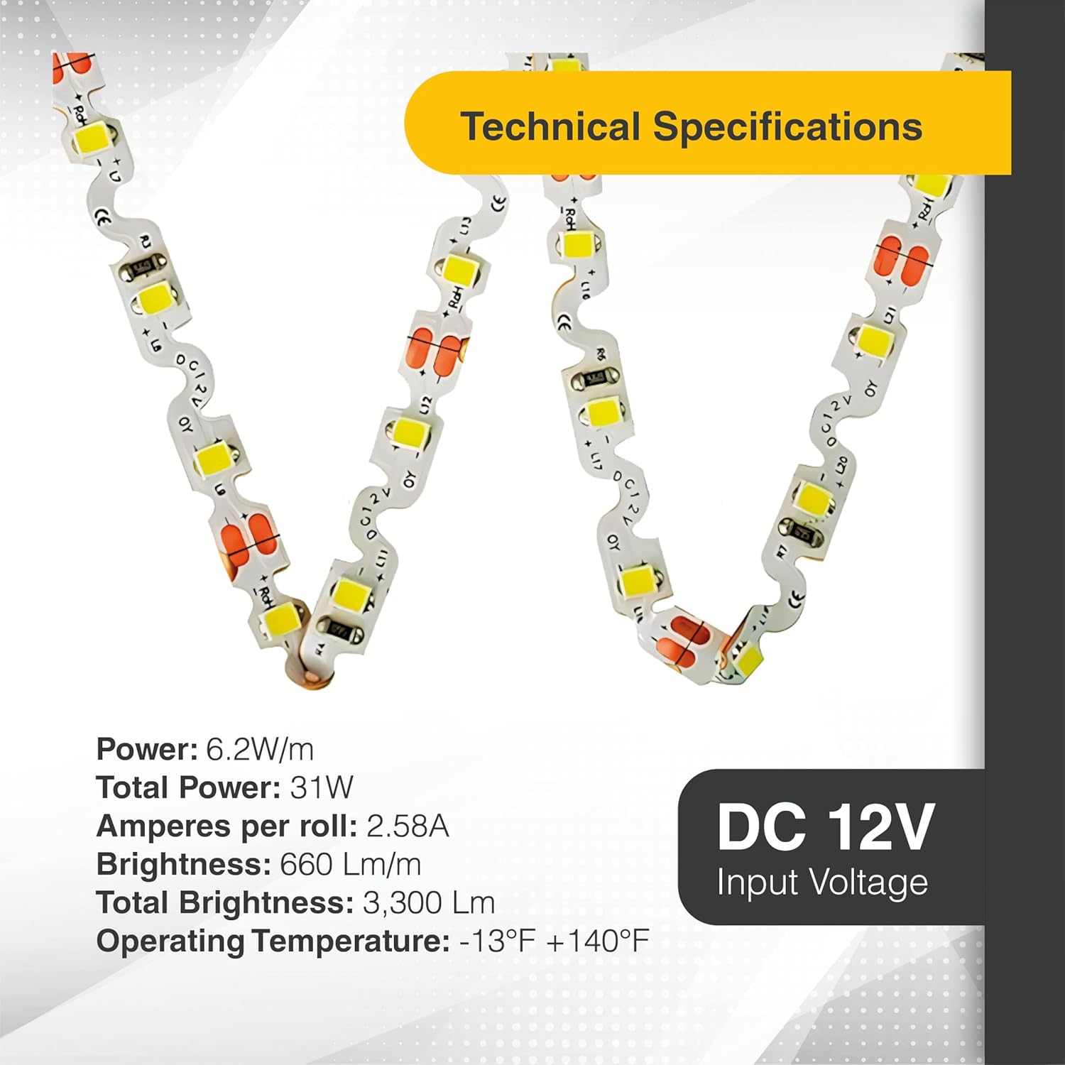 LED Lighting 12V 16.4ft UL Listed Cool White 2835 SMD Zig-Zag LED Strip Lights Dimmable 660lm/m 6.2W/m 300 LEDs 60 LEDs/m IP33 Non-Waterproof. S Shape Angle Turning Capable - Image 5