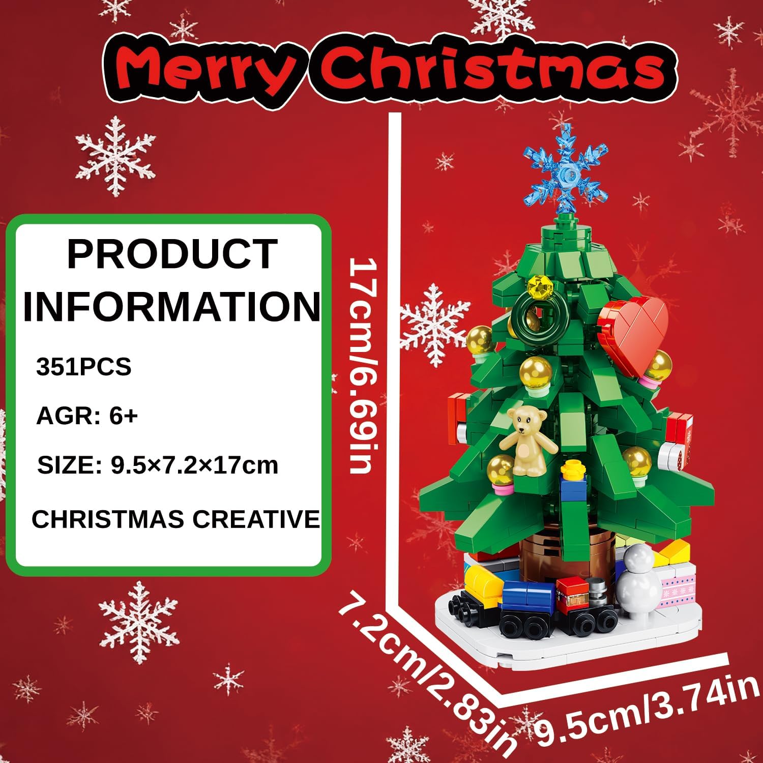 Mini Christmas Tree Building Blocks - Lego-Compatible Christmas Building Set with Bear, Heart, Snowflake/Smiley Topper, Creative Holiday DIY Model Home Decor Building Toys for Boys Girls Kids Adults