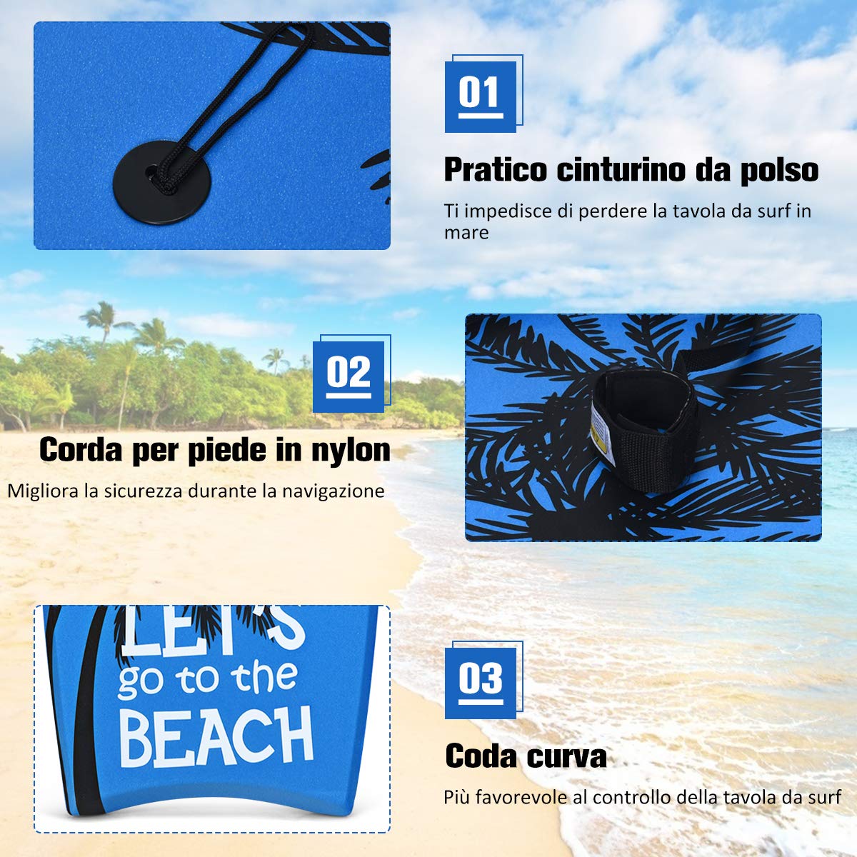 GYMAX Bodyboard da Surf 41'', 105 x 51 x 6 cm, con Guinzaglio da Polso, per Ragazzi e Adulti