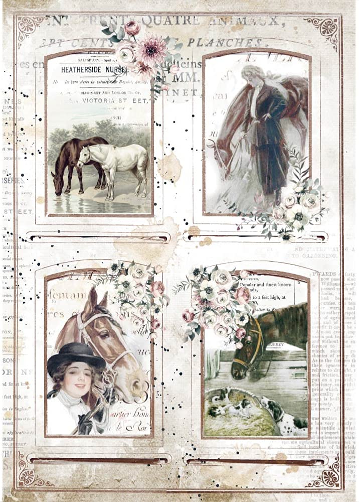 Stamperia International Rice Paper-Romantic Horses 4 Frames, Various, A4