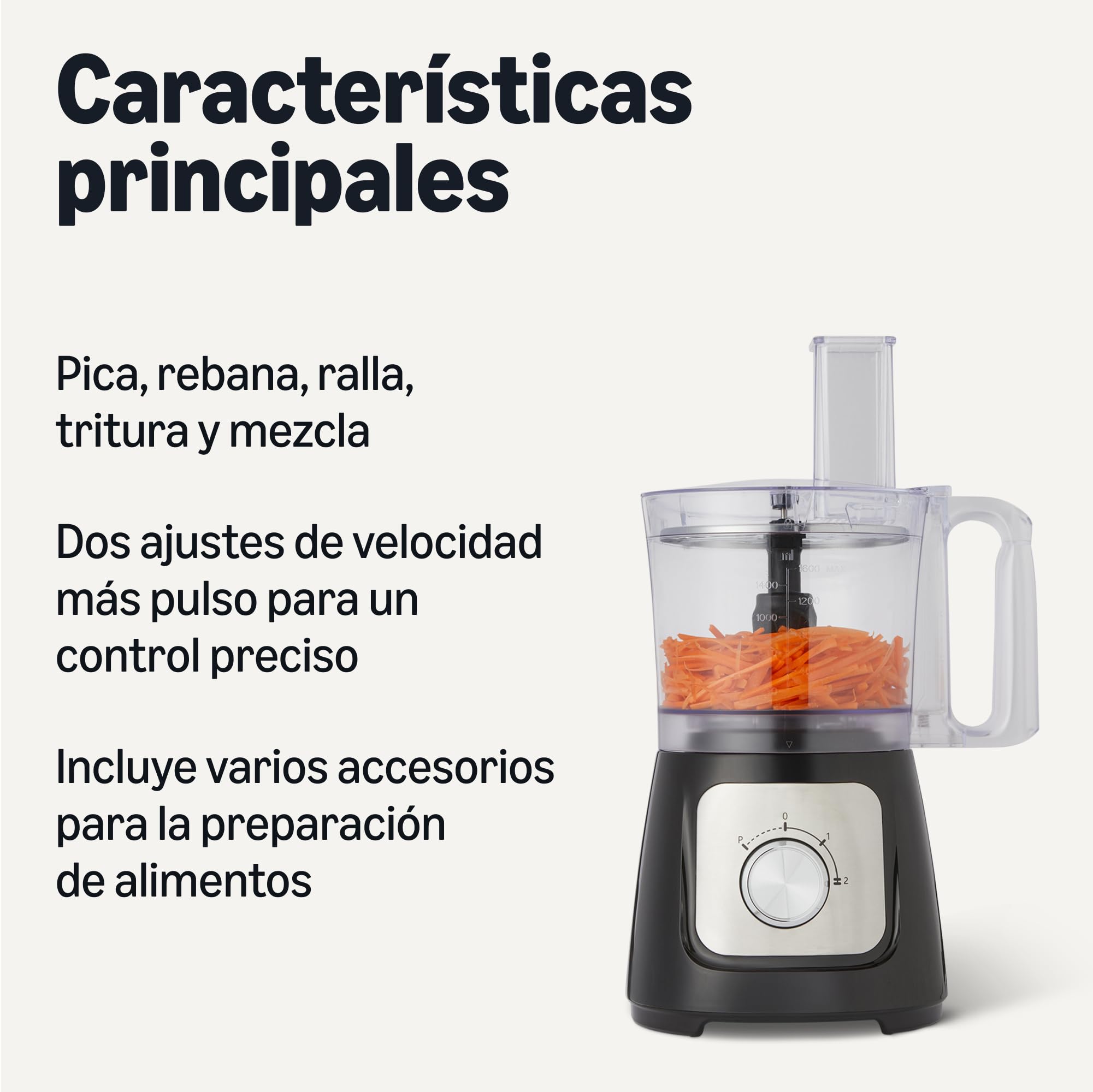 Amazon Basics Combinación de procesador de alimentos y batidor con 2 velocidades, cuenco de 2,4 litros y jarra de 1,5 litros, 800 W, negro