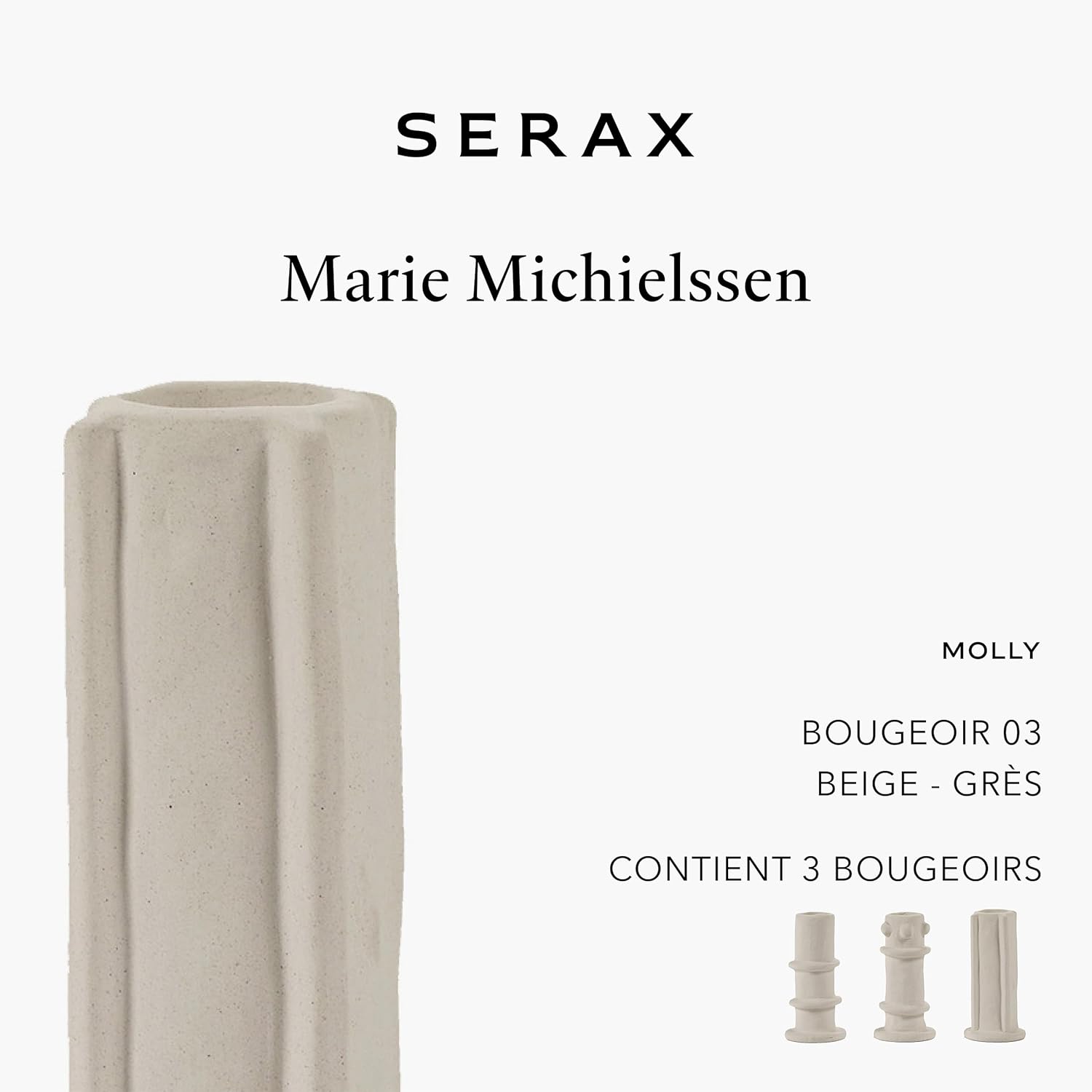 Serax Molly Candle Holder | Off-White Stoneware with Matte Finish | Set of 3 | Modern Home Decor for Living Room & Table | Mix & Match Decorative Set (03)