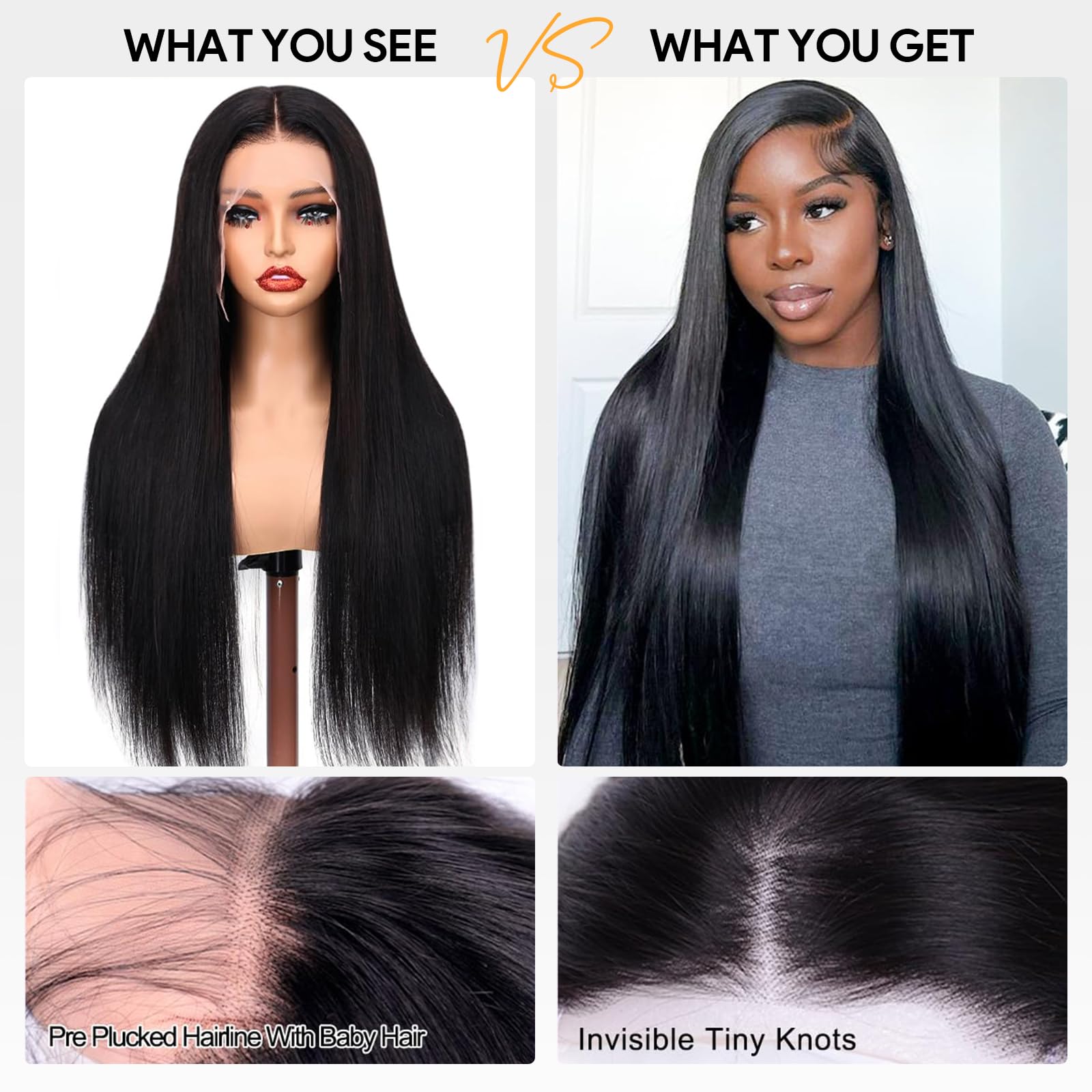 Junemet 22 Inch 13x6 200% Density HD Lace Front Wigs Human Hair Wig Bone Straight Human Hair Wigs Glueless Real Brazilian Virgin Human Hair Lace Frontal Wigs Pre Plucked for Women - Image 3
