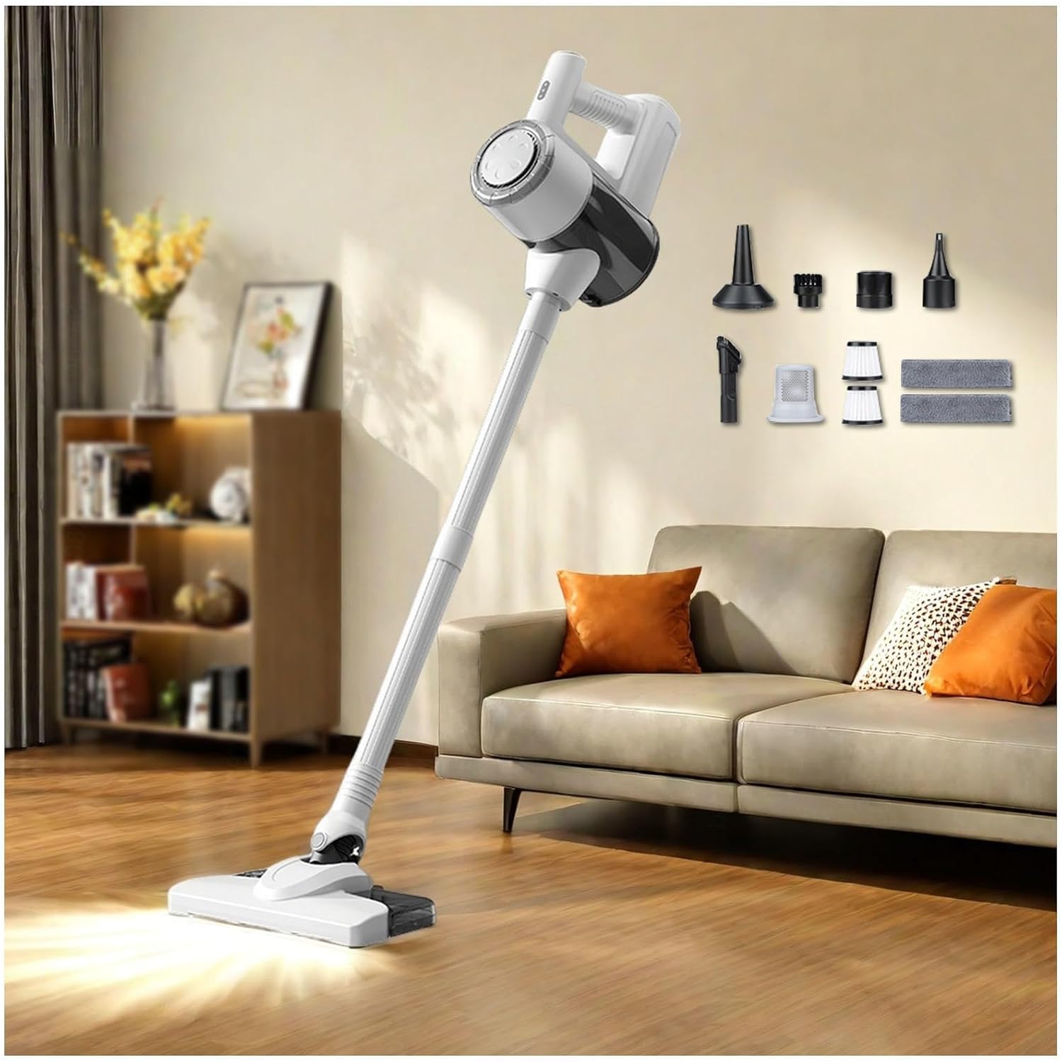 Lightweight Cordless Cordless Wet Dry Vacuum Cleaner 18Kpa, 35mins Runtime, Rechargeable, Car Vacuum Cleaner Cordless All in One Cordless Vacuum for Home Carpet Floor Pet Hair,White