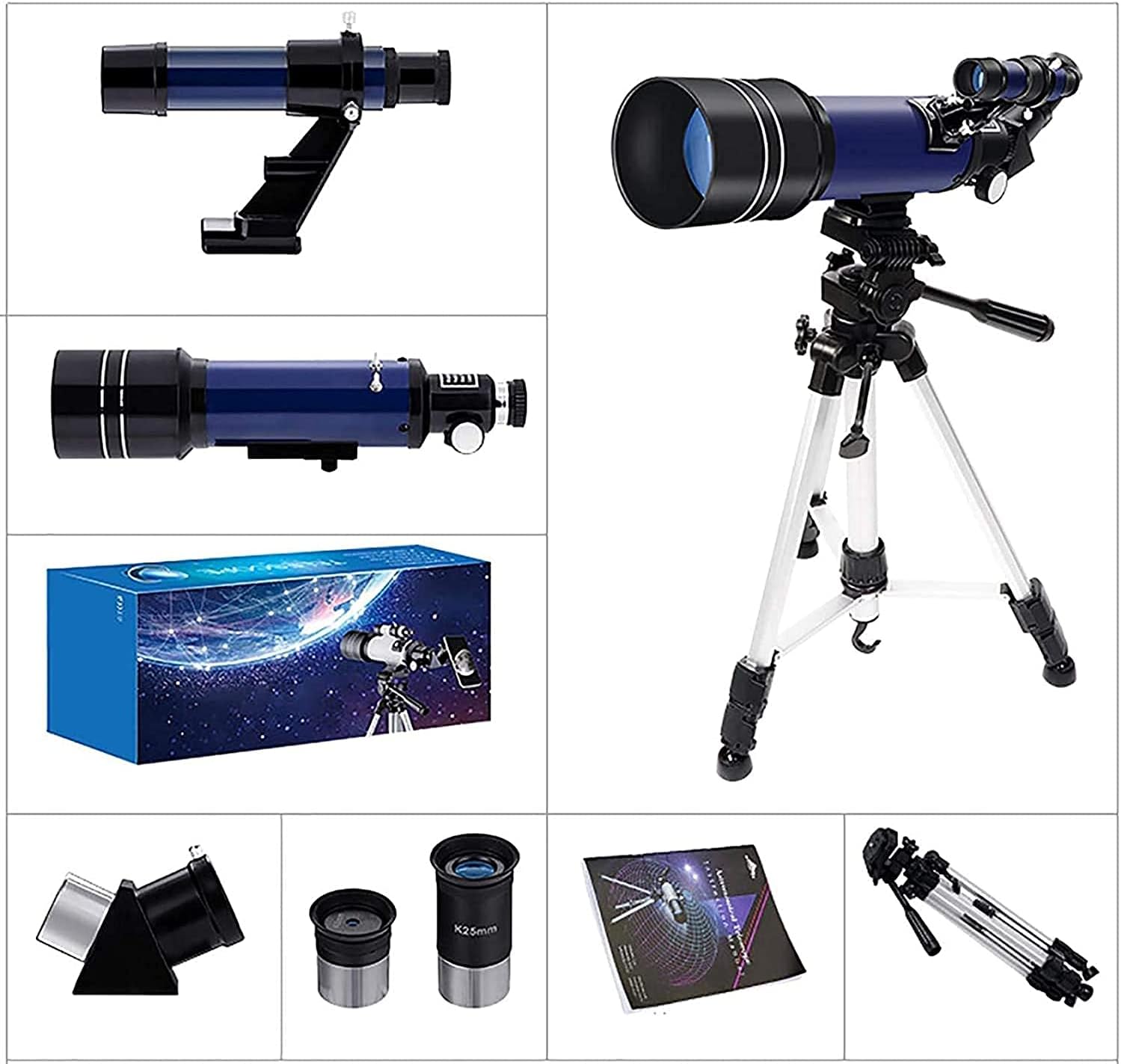 Beginners Astronomical Telescope for, Beginners, Adults 70 Mm Astronomical Refractor Telescope Monocular with Height-Adjustable Tripod Tele (White)