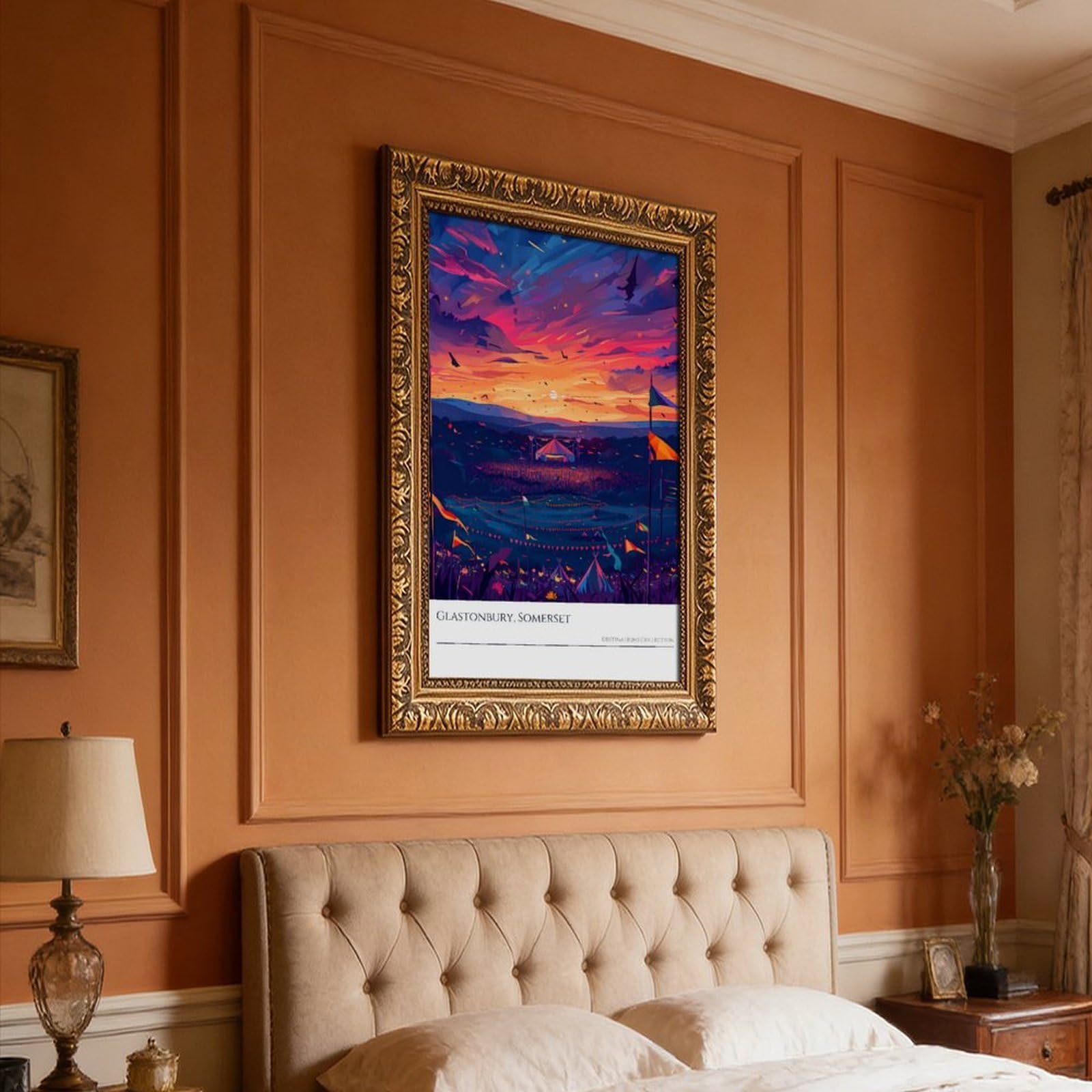 Mnyuein Glastonbury Sunset Poster vibrante festival stampa artistica su tela poster decorazione camera da letto sport paesaggio ufficio camera decorazione regalo retrò cornice oro 40,6 cm L x 61 cm W