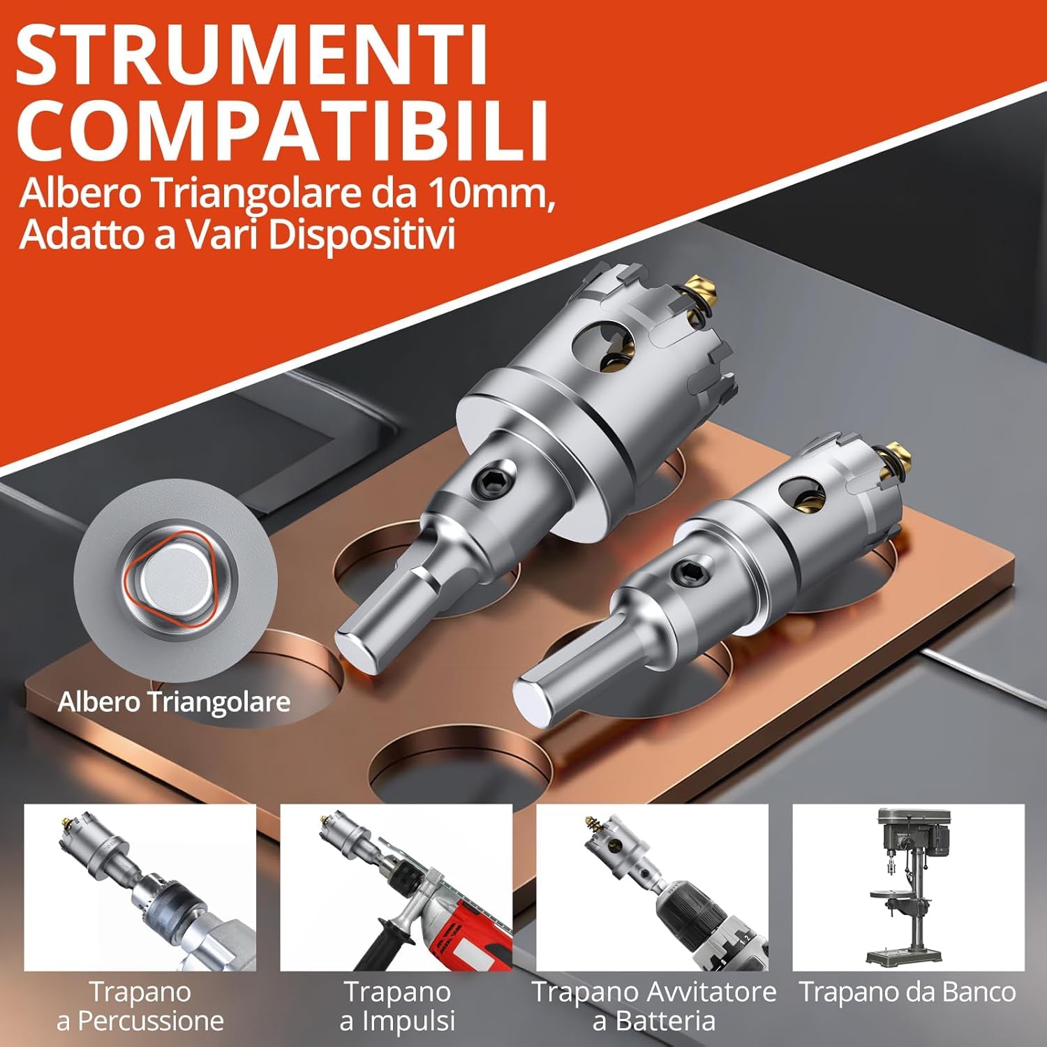Kit 10 Frese a Tazza TCT 16-53mm Seghe a Tazza per Trapano Avvitatore con Punte di Centraggio Professionali per Metallo, Acciaio, Legno con Valigetta