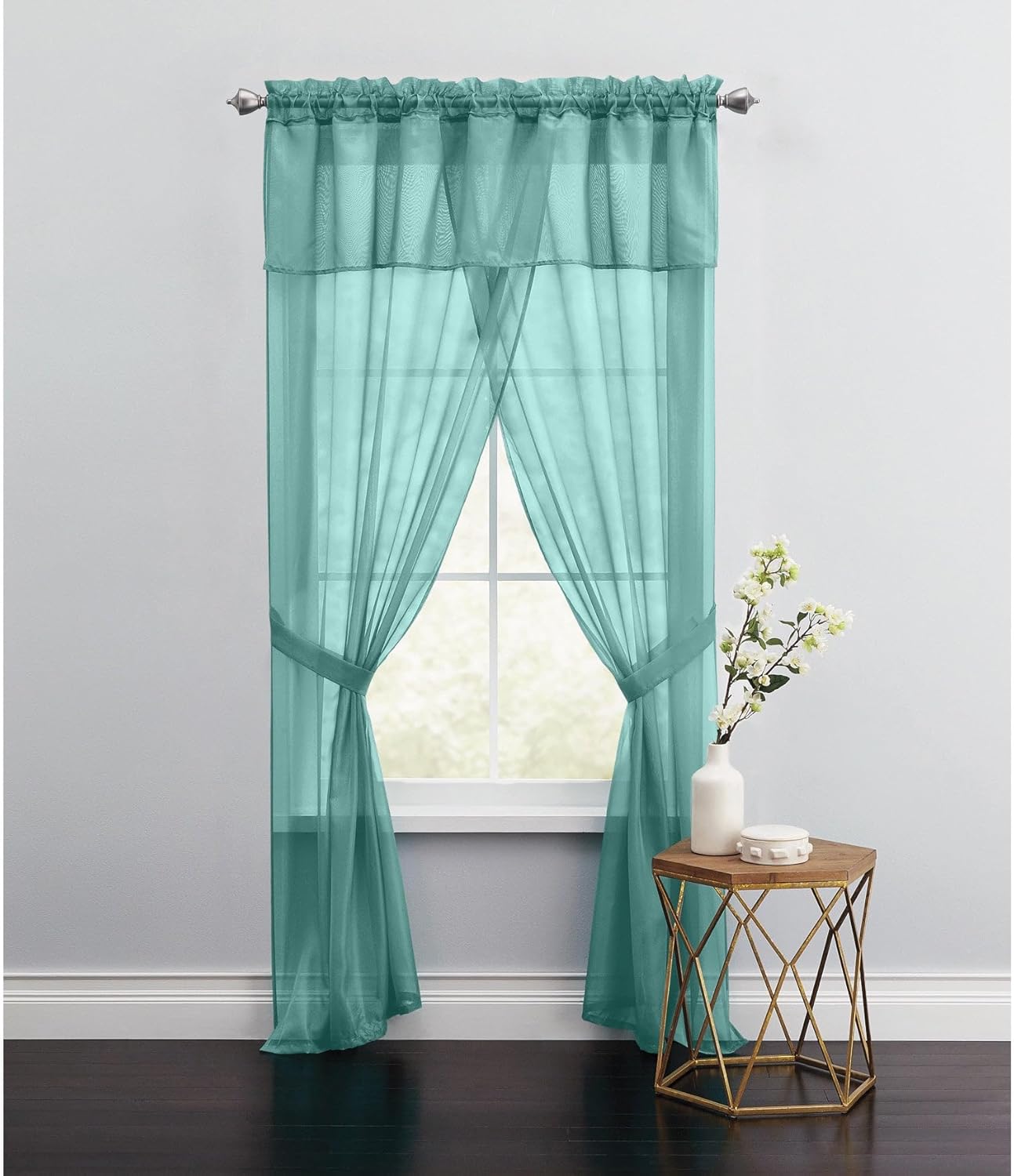 BrylaneHome BH Studio Sheer Voile 5 Piece One-Rod Curtain Set - 60" W 84" L, Silver