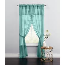 BrylaneHome BH Studio Sheer Voile 5 Piece One-Rod Curtain Set - 96" W 84" L, Seaglass