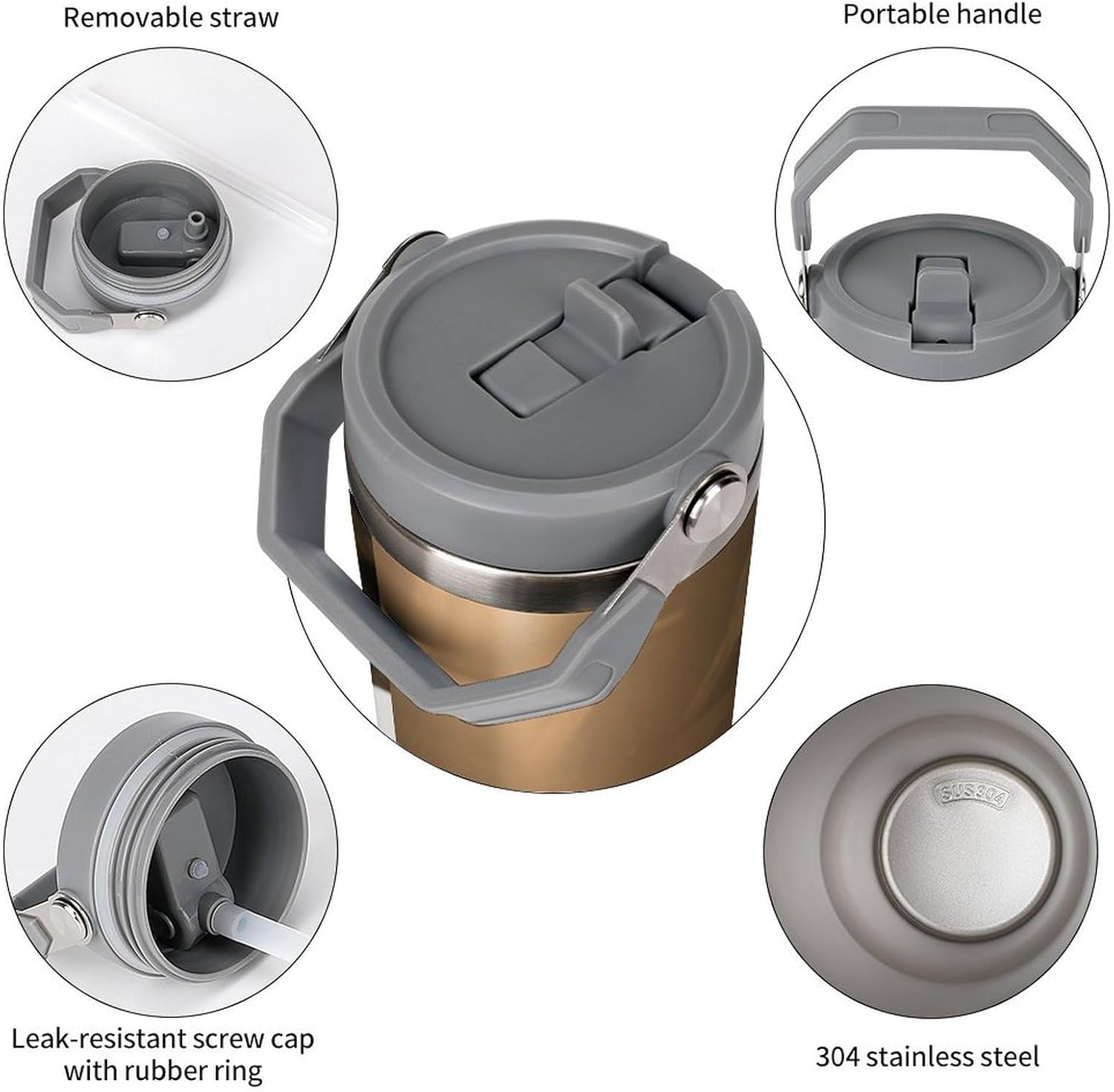 30 Oz Insulated Mug with Handle Lid And Straw Afternoon at The Beach Pattern Large Metal Sports Bottle Great for Gifts Parties Office Coffee