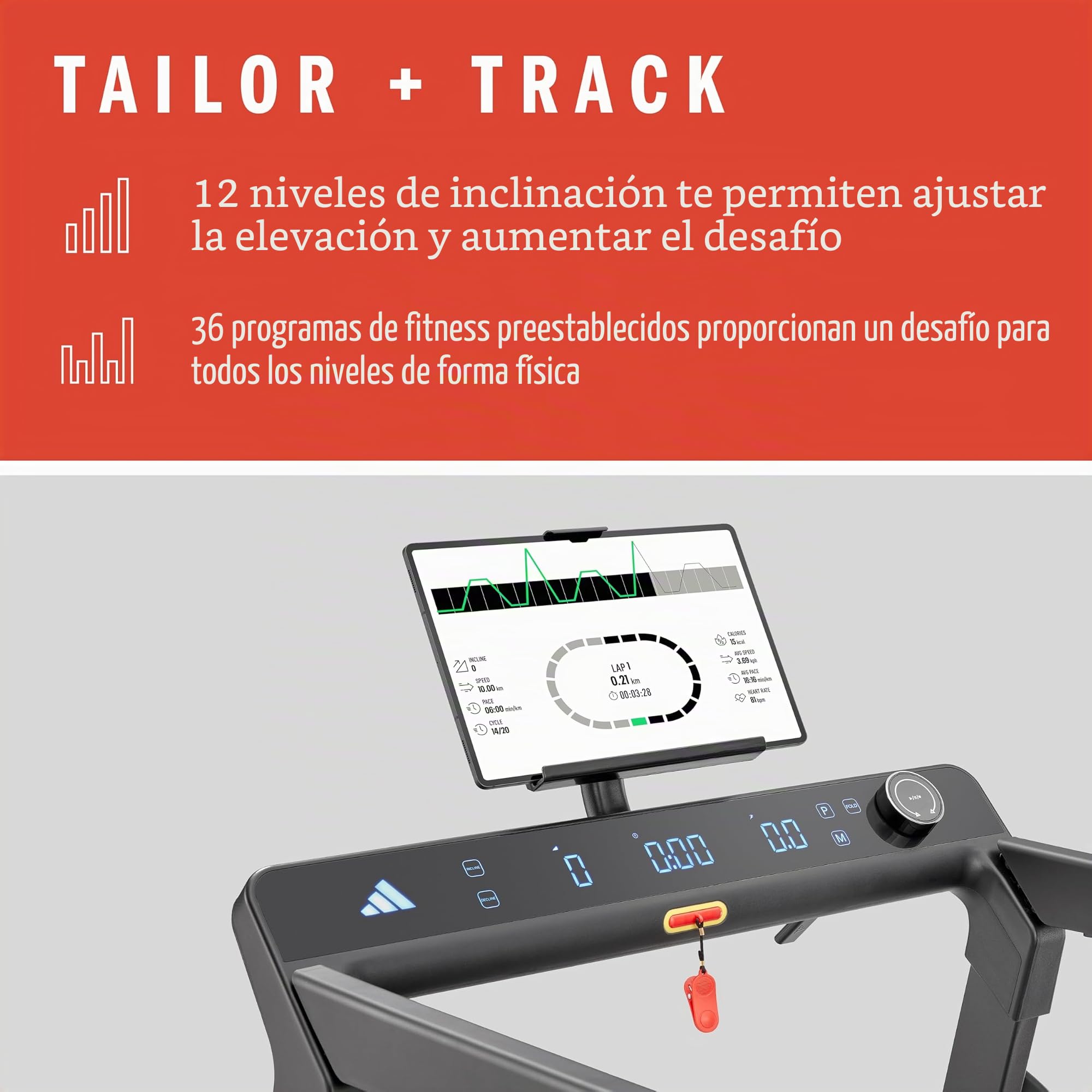 Cinta de Correr Adidas T-24c + Bluetooth - Kinomap y Zwift - Volante inercia 18kg - LED